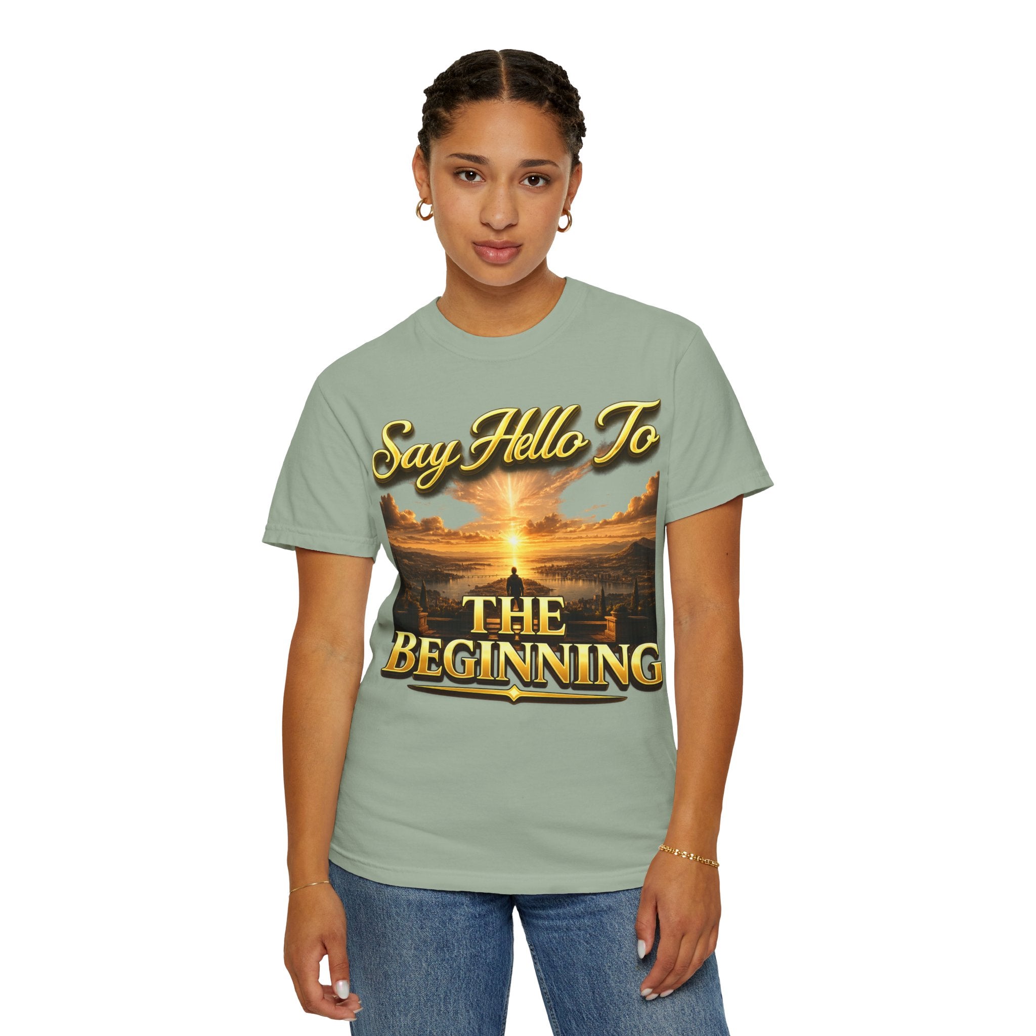 Inspirational 'Say Hello to The Beginning' Sunrise T-Shirt Printify