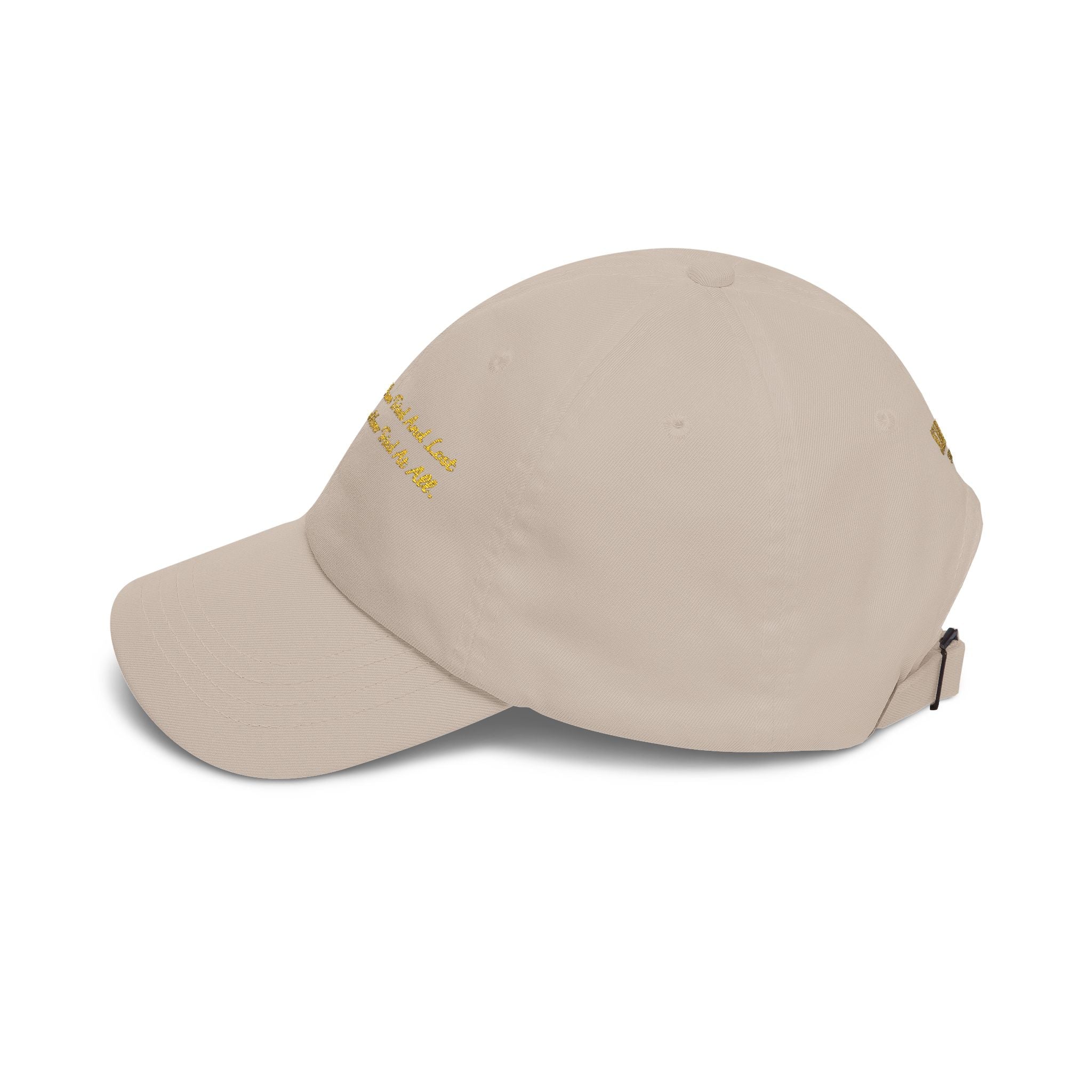 Gold Script "Dad" Cap — Minimal White Baseball Hat Printify