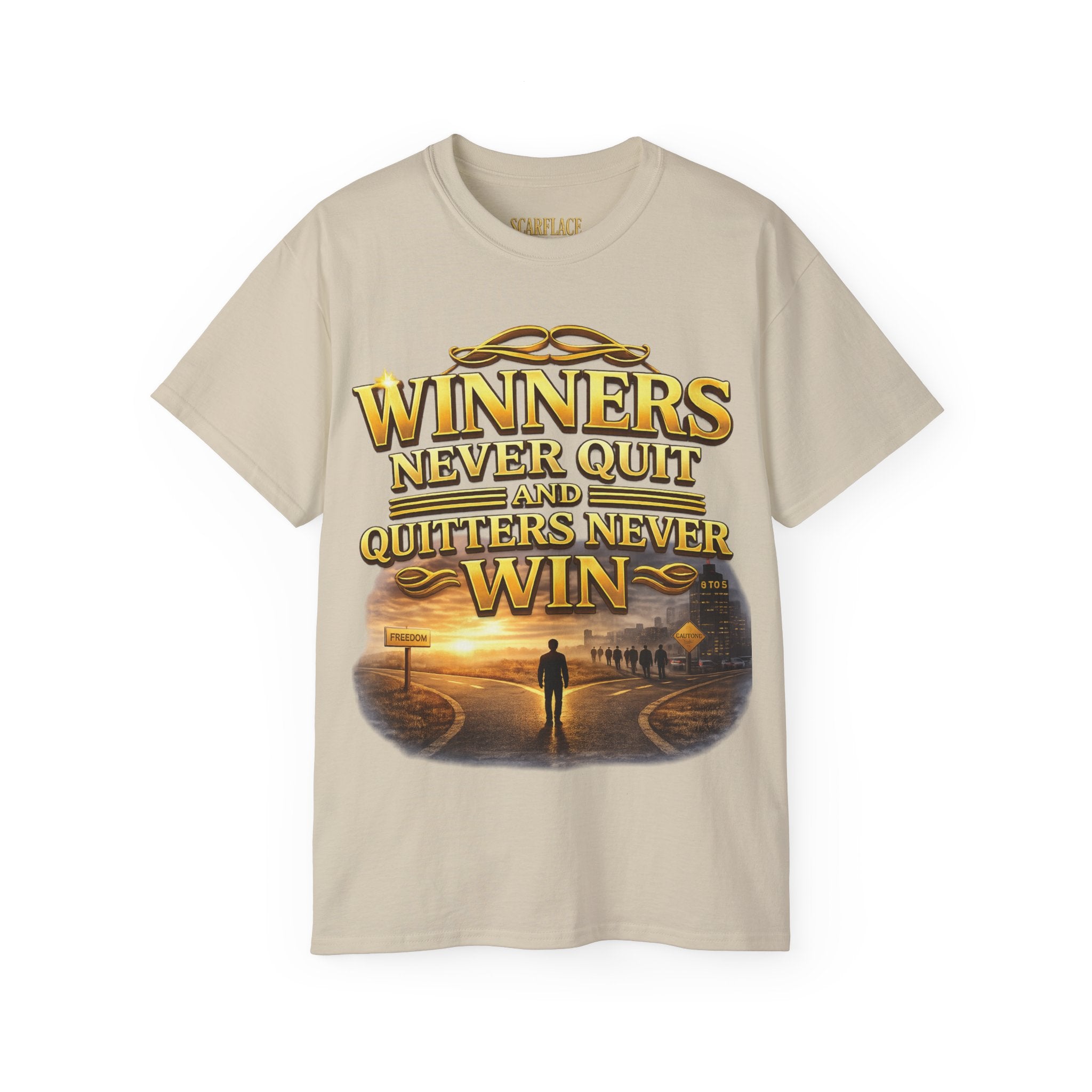 Winners Never Quit Inspirational Tee — Motivational Quote Shirt Printify