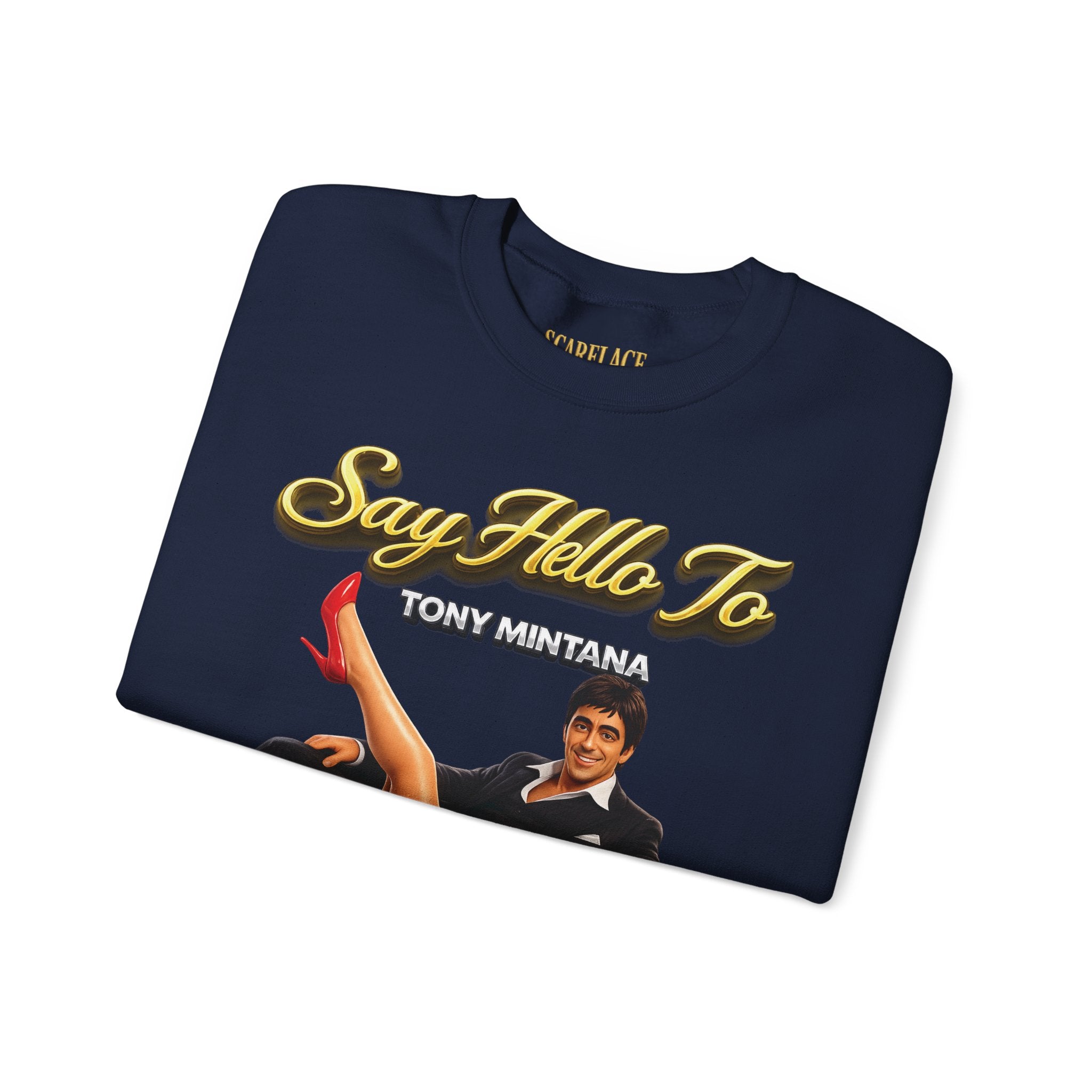 Scarface Parody Crewneck Sweatshirt — "Say Hello to My Middle Leg" Graphic Printify