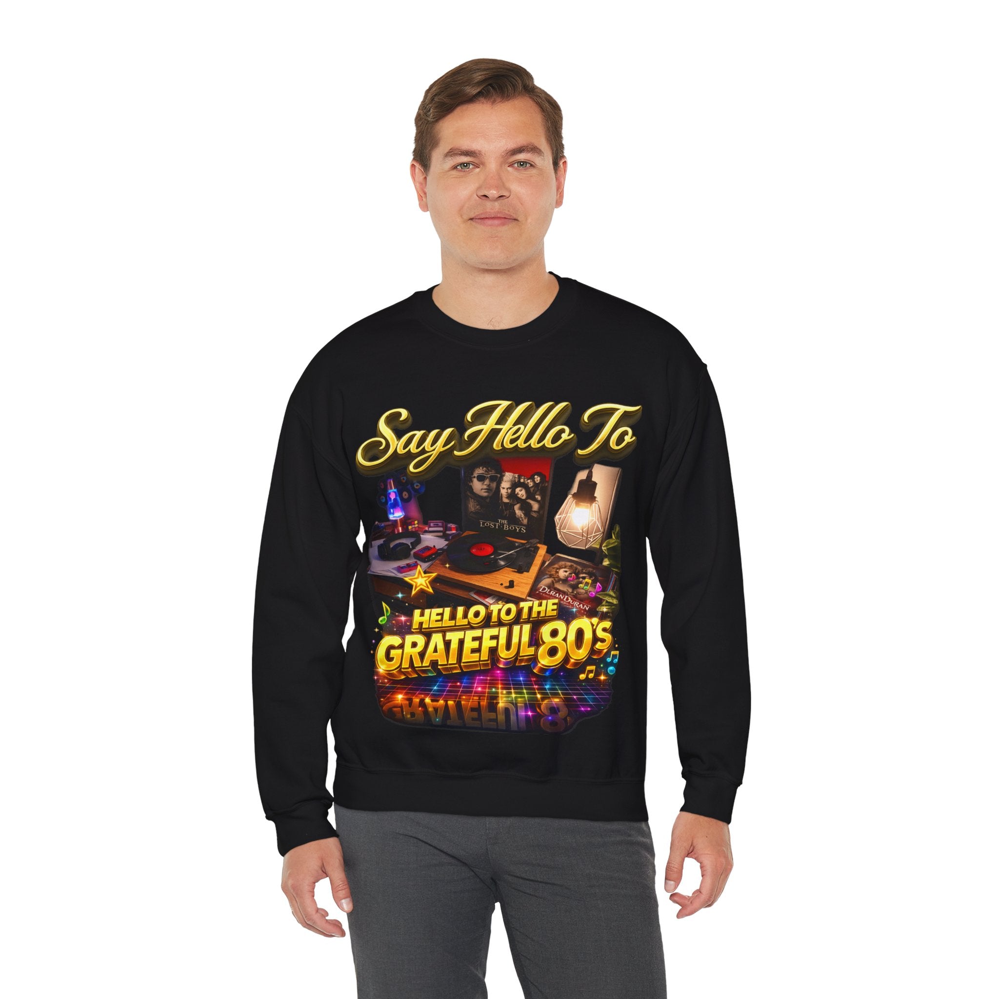 Grateful 80s Crewneck Sweatshirt — “say hello to the grateful 80's” Retro Vibe Printify