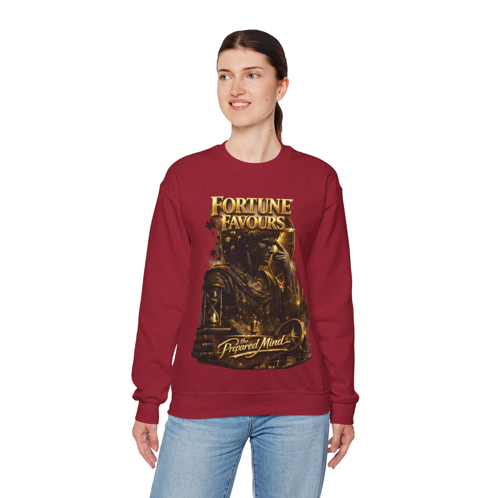 Crewneck Sweatshirt — "Fortune Favors the Prepared Mind" Motivational Design Printify