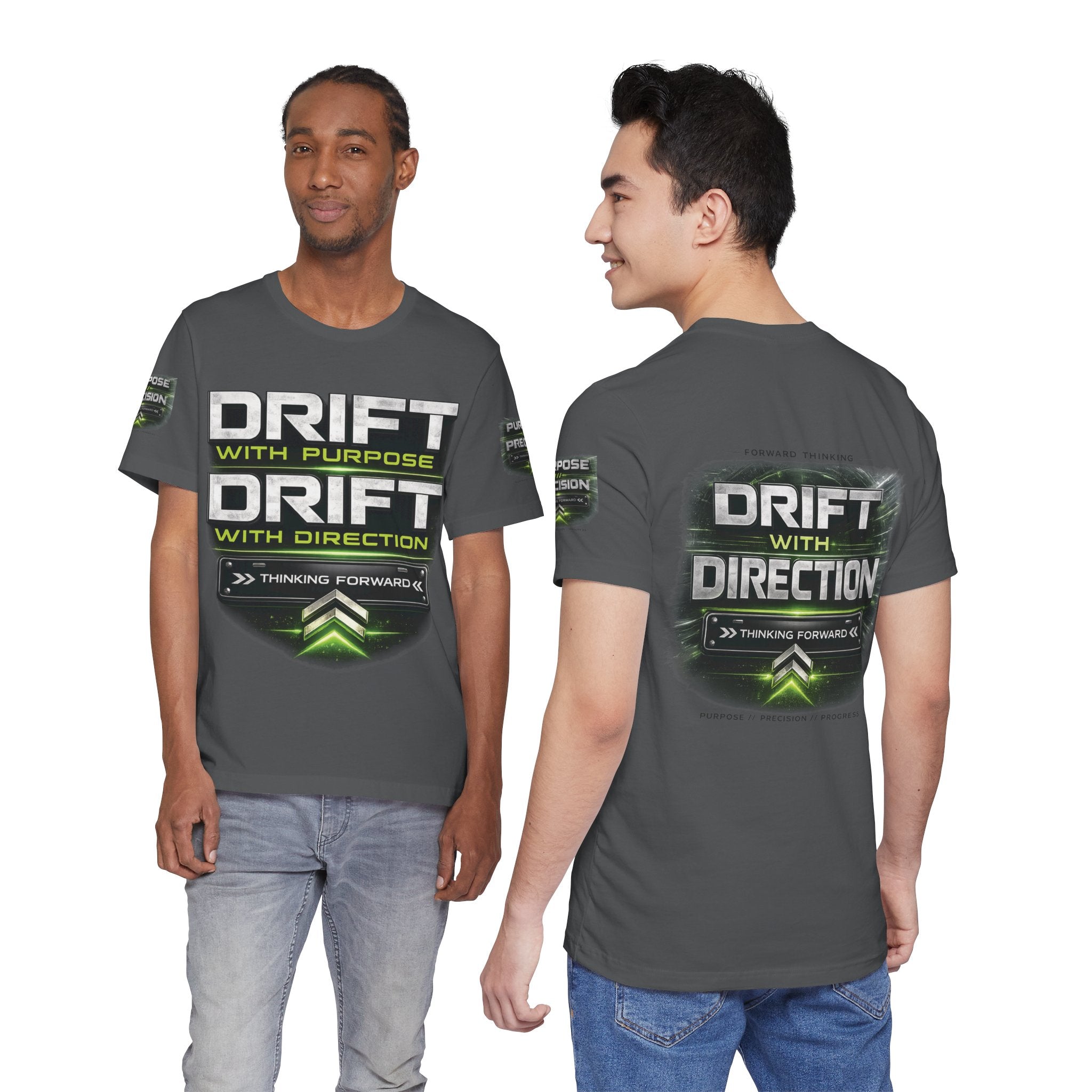 Drift With Direction Graphic Tee — 'Drift with Purpose / Thinking Forward' Racing T-Shirt Printify
