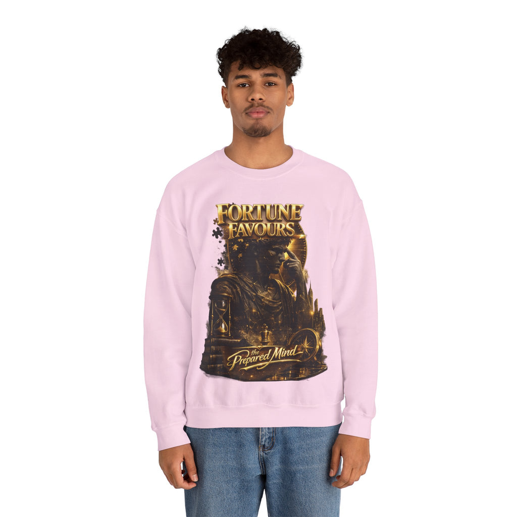 Crewneck Sweatshirt — "Fortune Favors the Prepared Mind" Motivational Design Printify