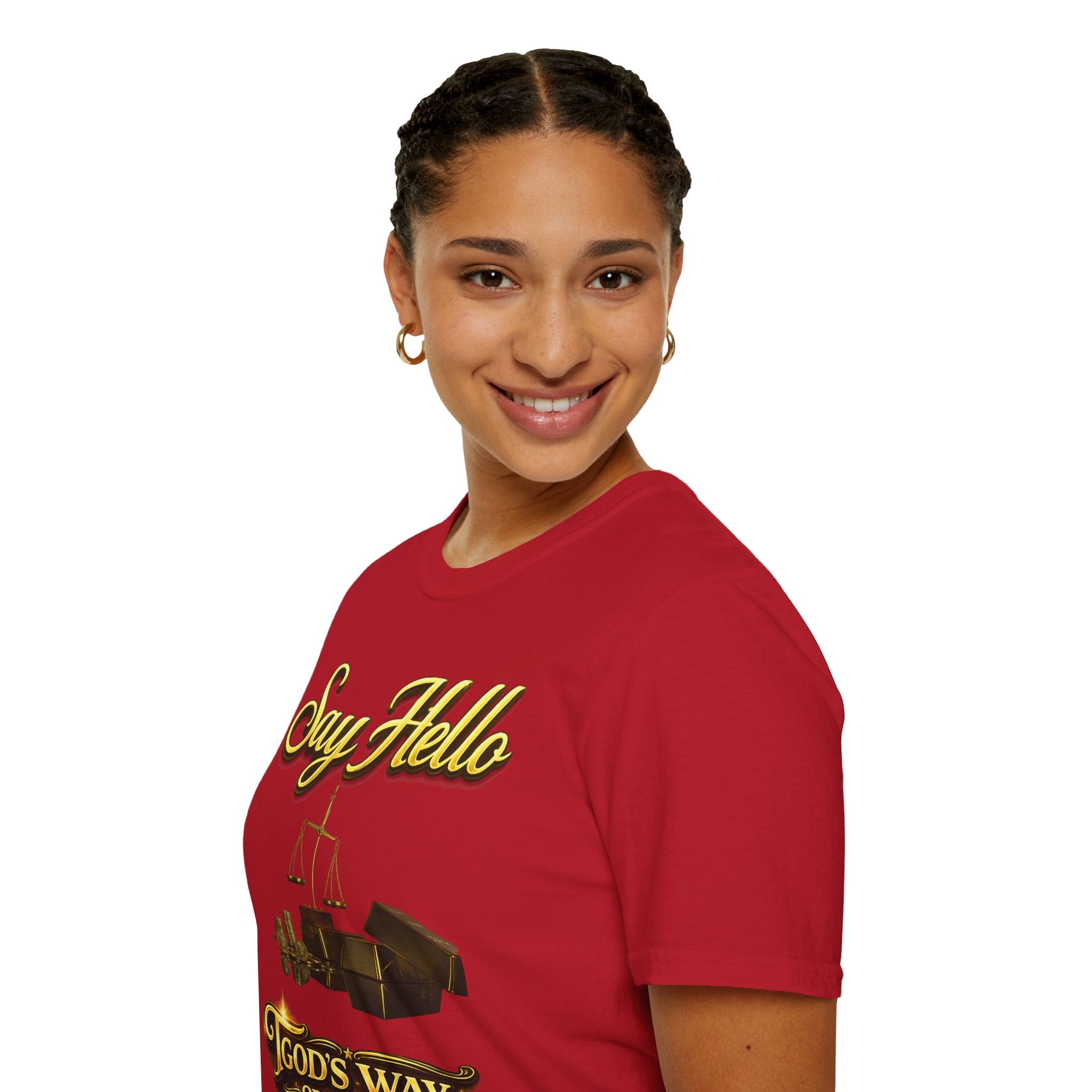 T-Shirt — "Say Hello" Money & Faith Graphic Tee (God's Way You Make Too Much Money) Printify