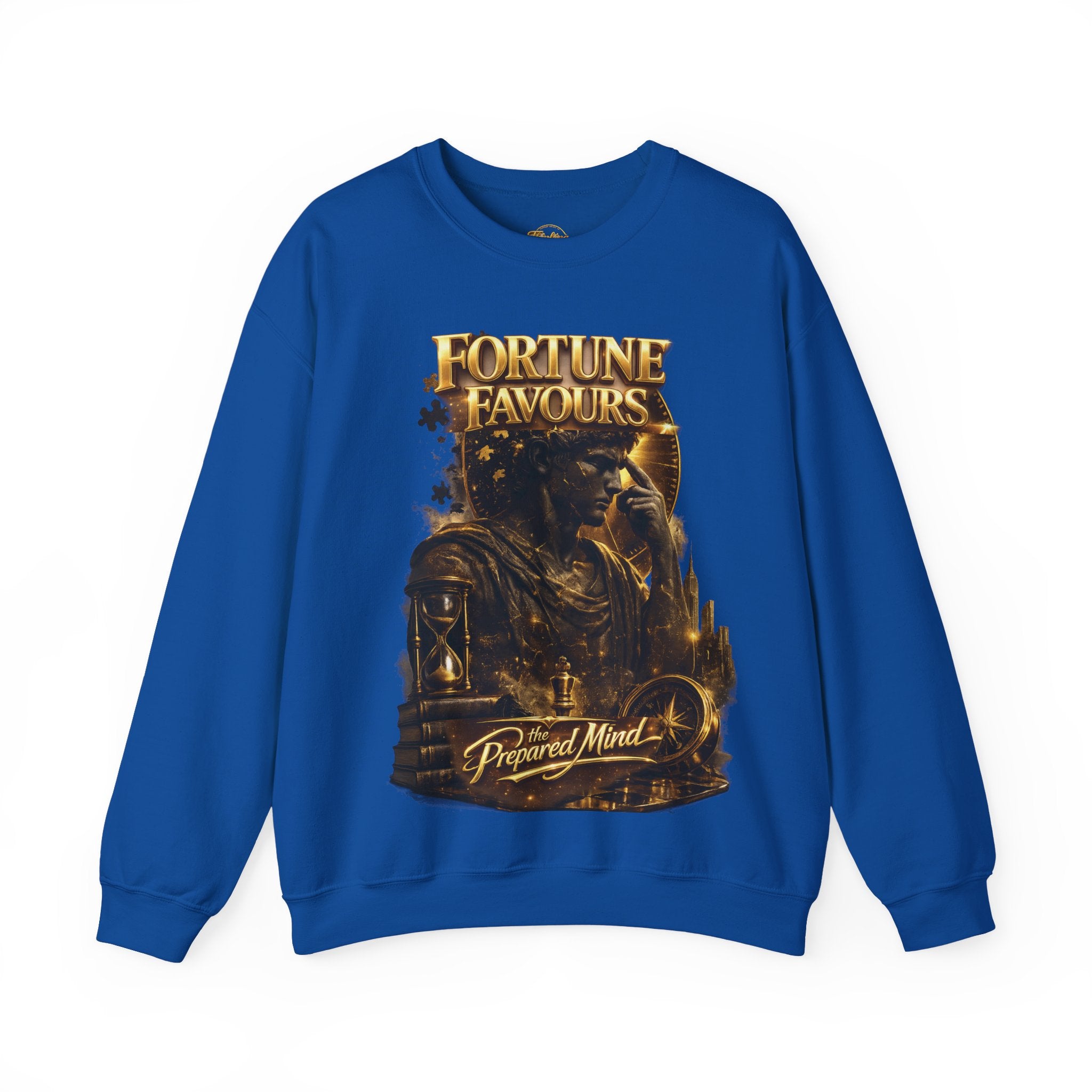 Crewneck Sweatshirt — "Fortune Favors the Prepared Mind" Motivational Design Printify