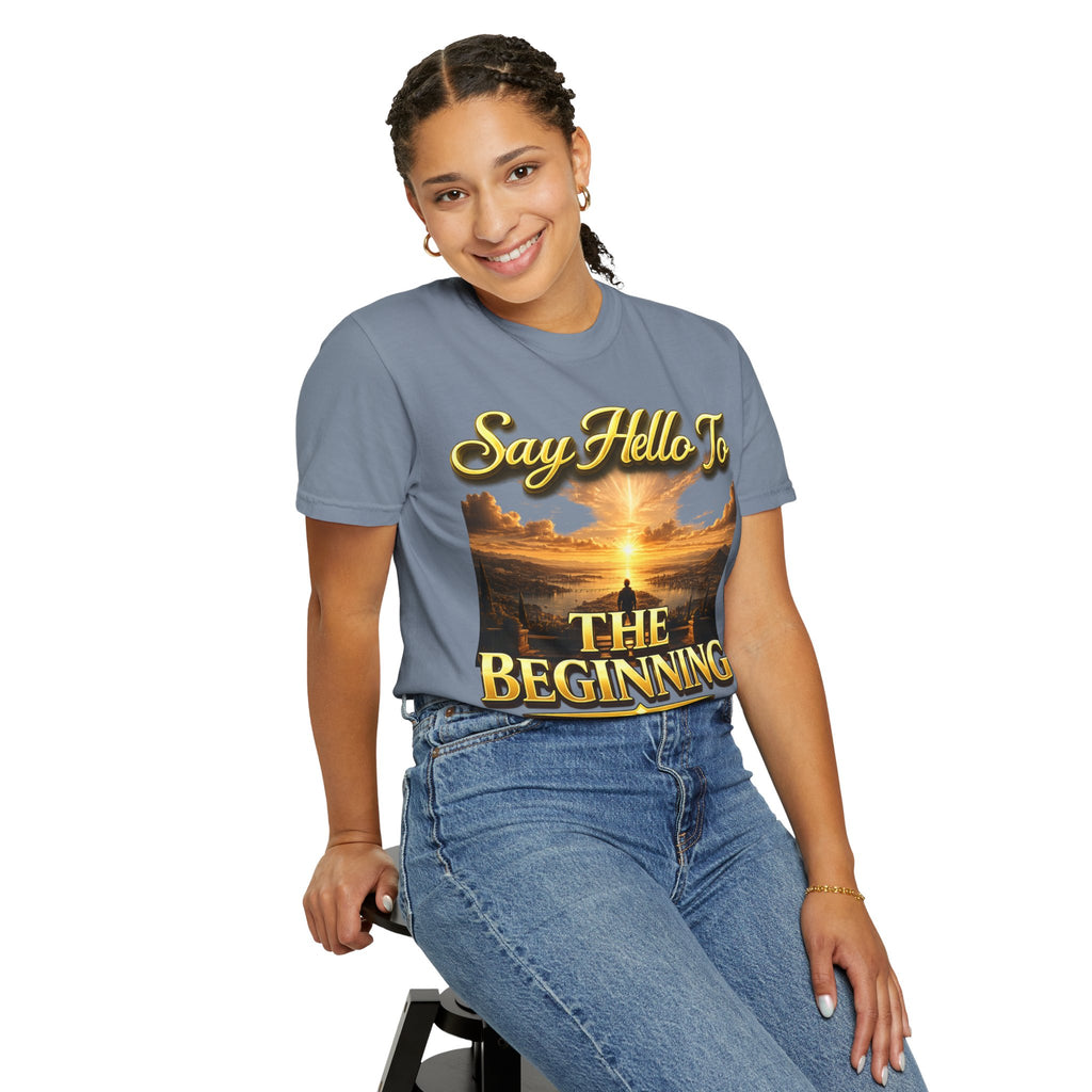 Inspirational 'Say Hello to The Beginning' Sunrise T-Shirt Printify