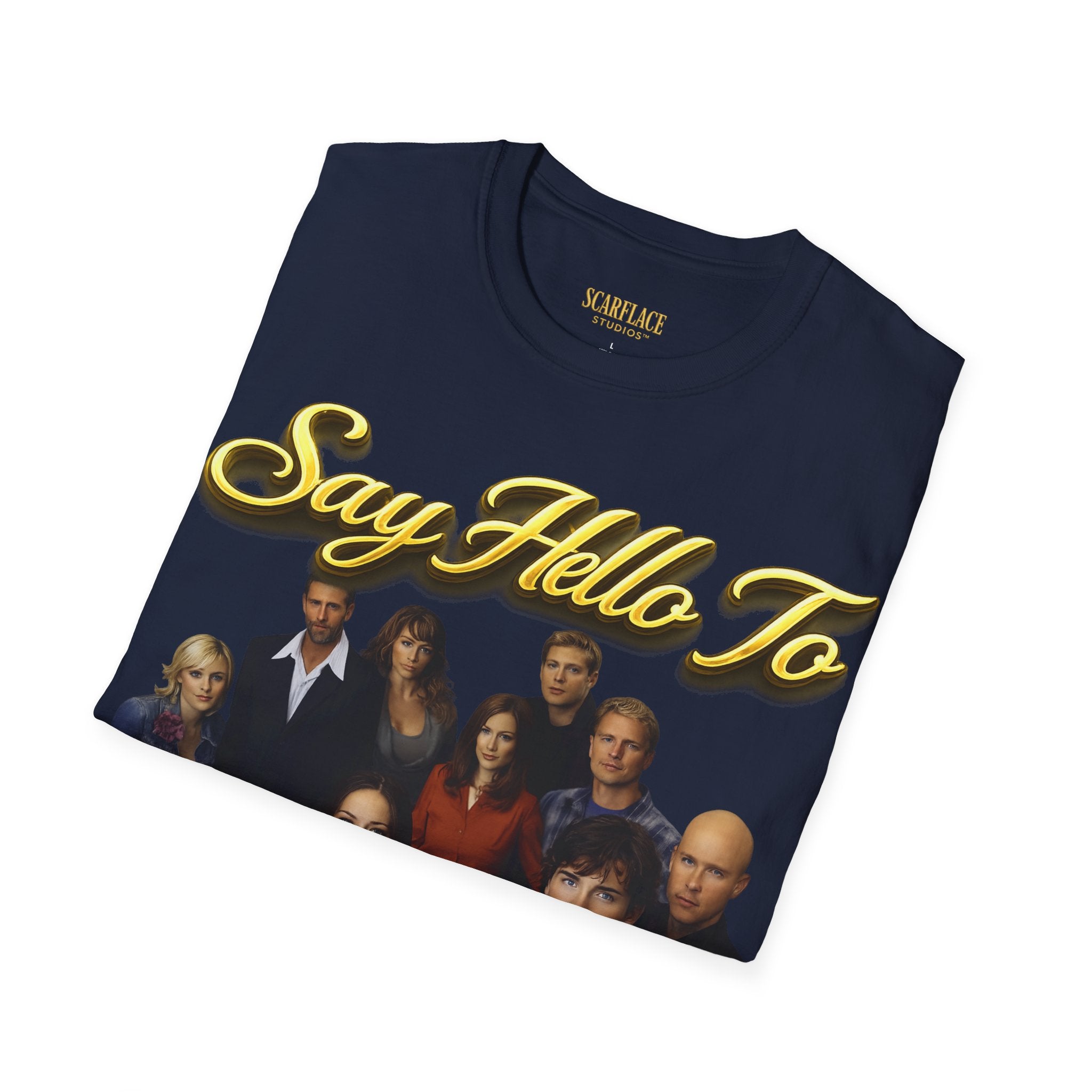 Smallville Cast T-Shirt – "Say Hello To" Kansas City Retro TV Logo Printify