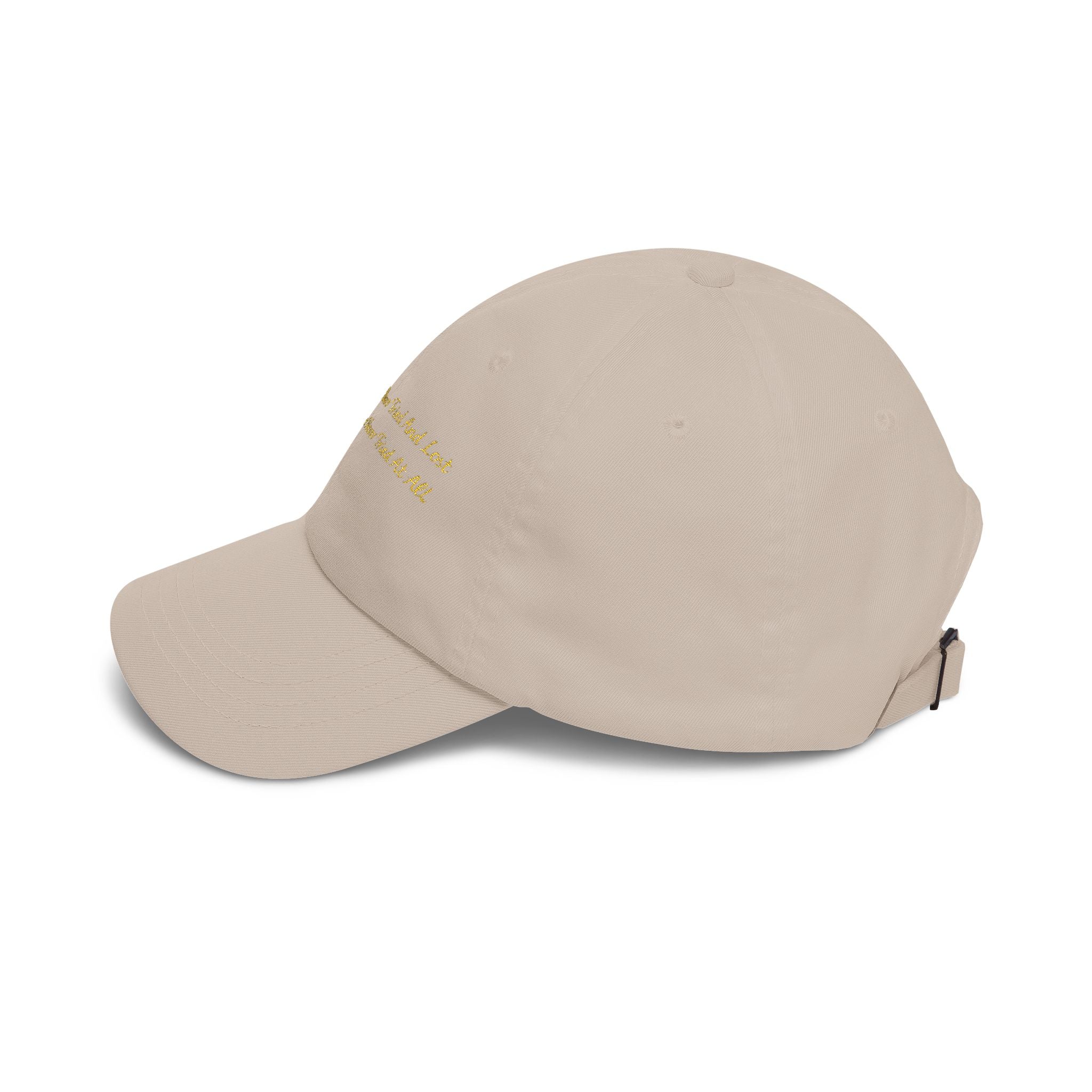 Embroidered Gold Script Dad Cap — Minimal White Baseball Hat Printify