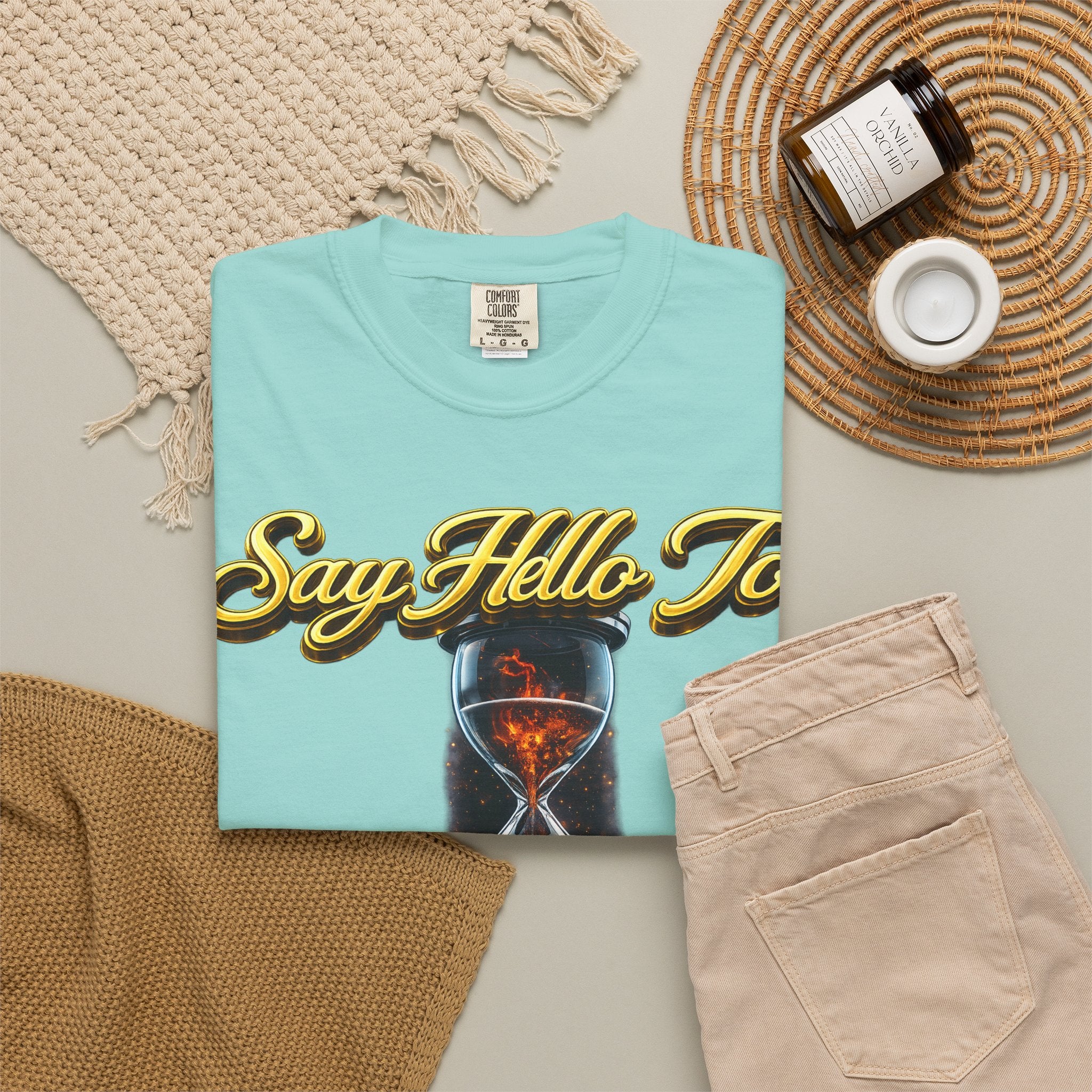Say Hello To Time Hourglass Graphic T-Shirt — "The Only Conceivable Consistency Is Time" Printify