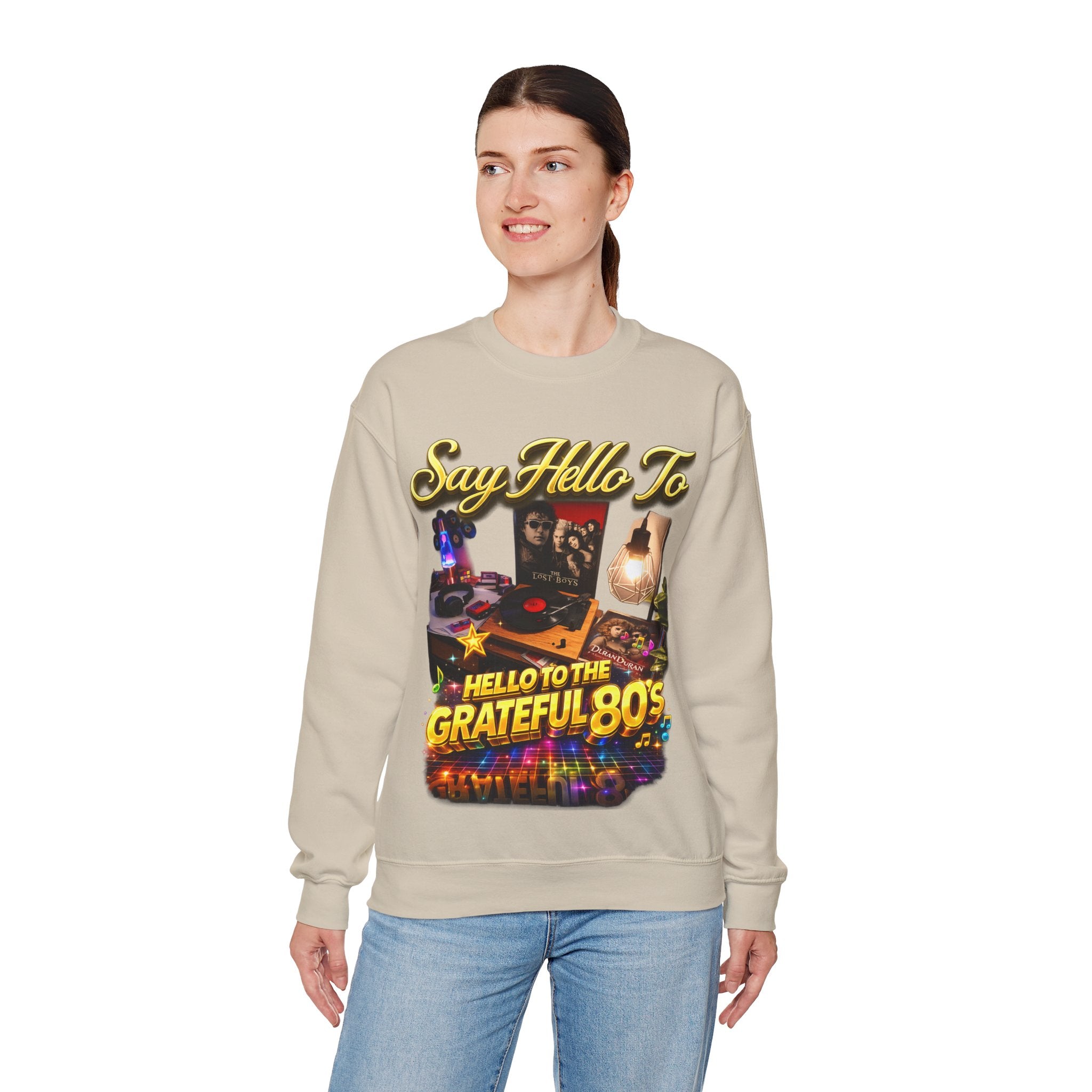 Grateful 80s Crewneck Sweatshirt — “say hello to the grateful 80's” Retro Vibe Printify