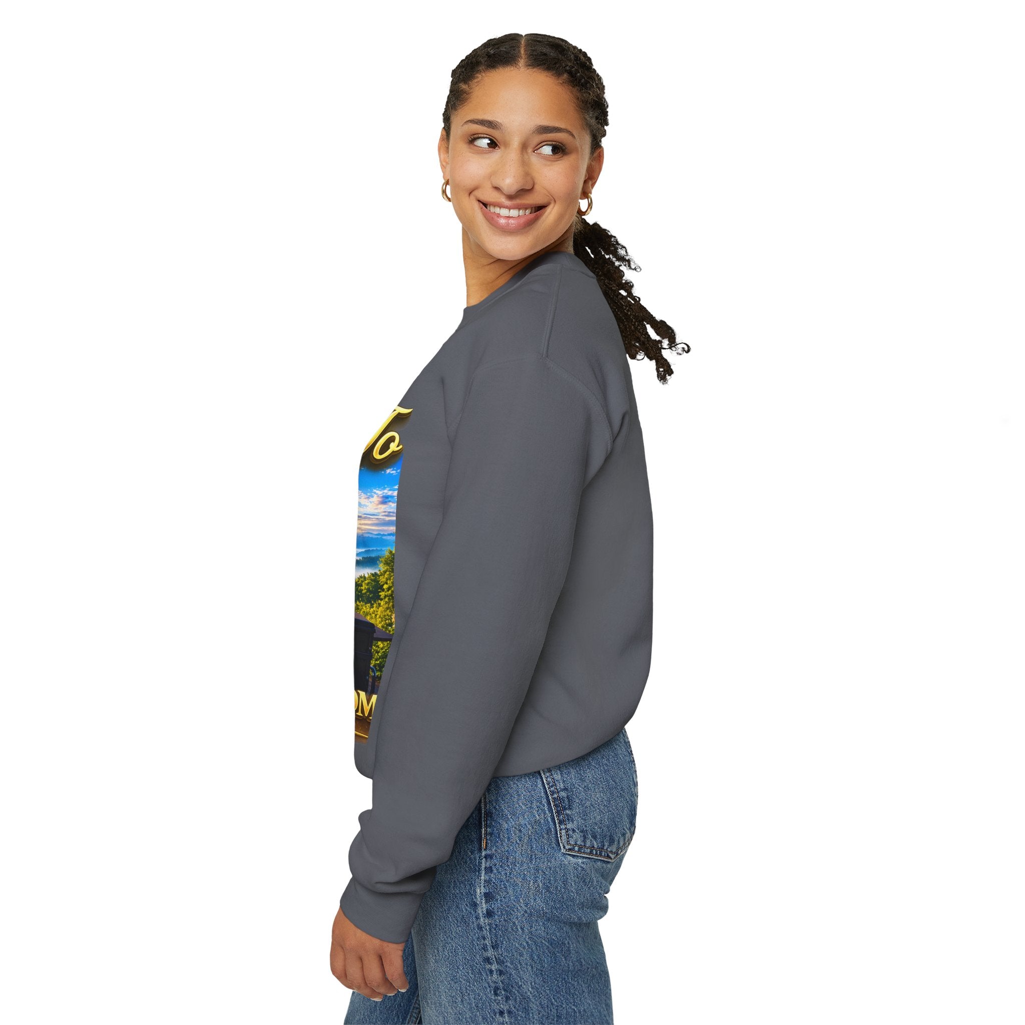 Working From Home Sweatshirt – "Say Hello To" Scenic Home Office Crewneck Printify