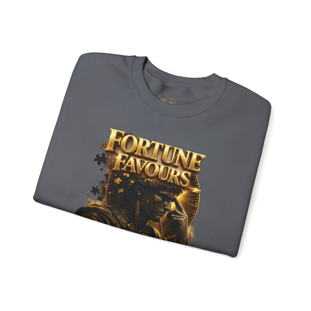 Crewneck Sweatshirt — "Fortune Favors the Prepared Mind" Motivational Design Printify