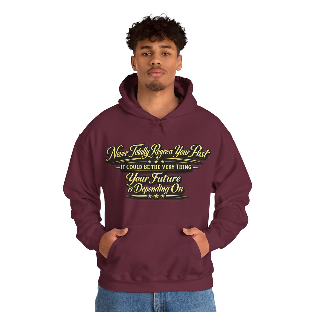 Inspirational Hoodie – “Never Letting Regret Your Past” Motivational City Night Sweatshirt Printify
