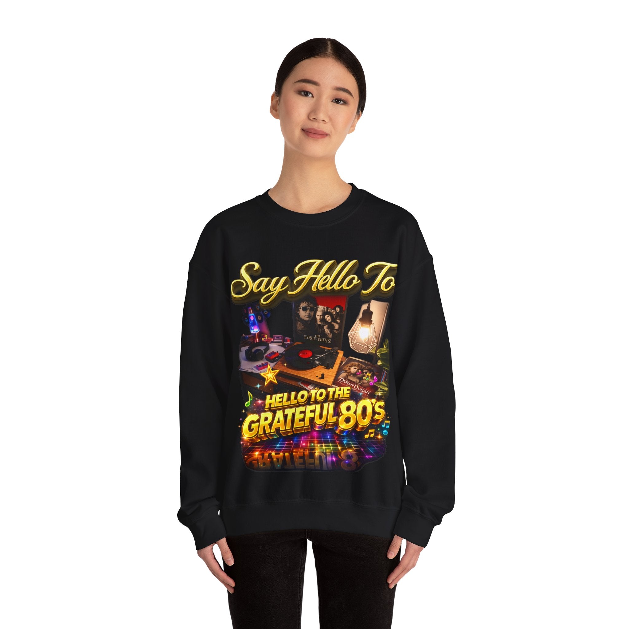 Grateful 80s Crewneck Sweatshirt — “say hello to the grateful 80's” Retro Vibe Printify