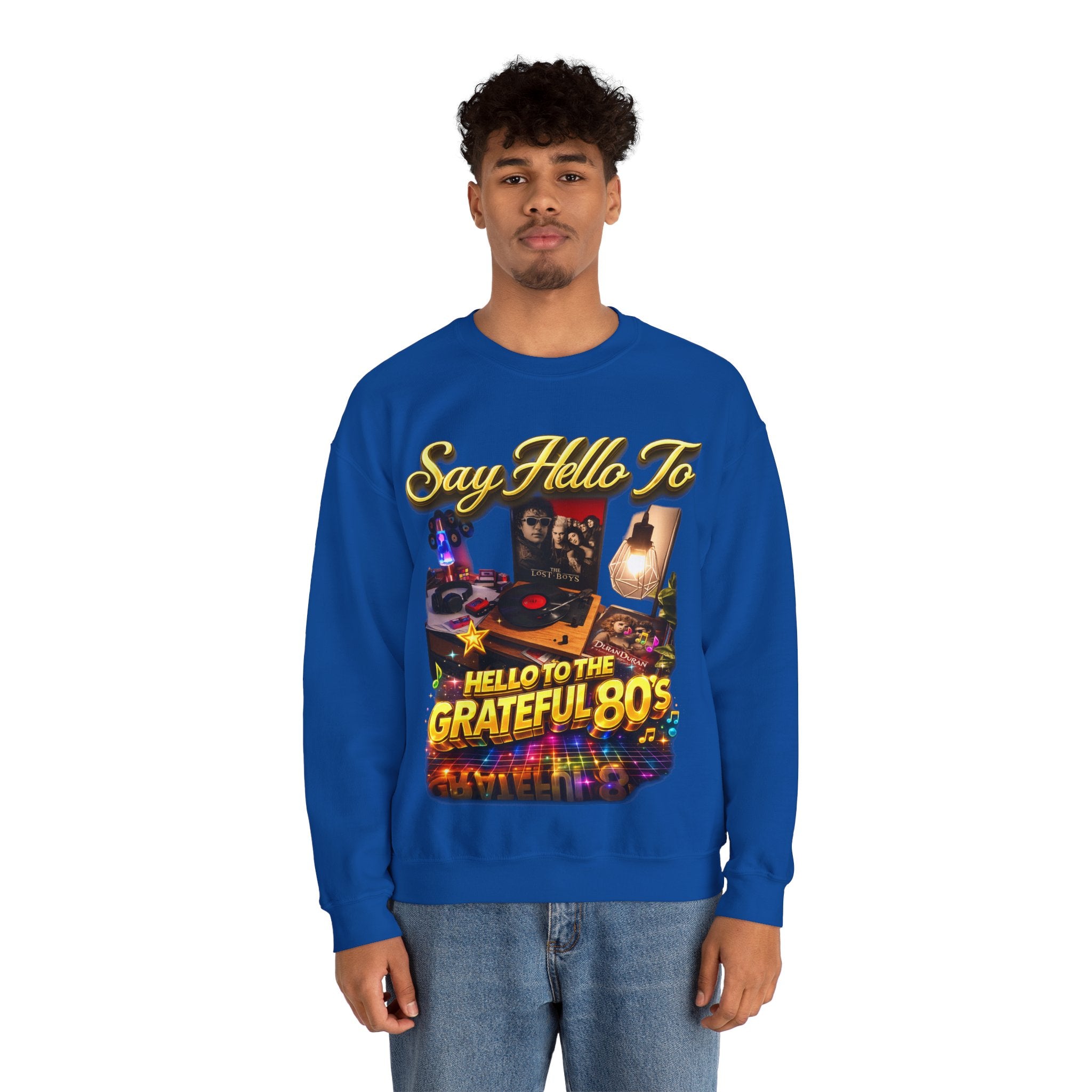 Grateful 80s Crewneck Sweatshirt — “say hello to the grateful 80's” Retro Vibe Printify