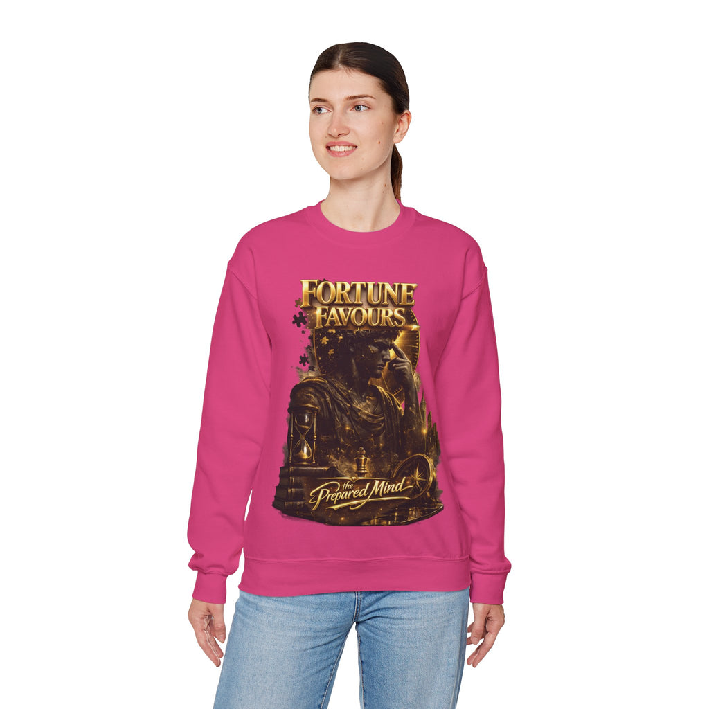 Crewneck Sweatshirt — "Fortune Favors the Prepared Mind" Motivational Design Printify