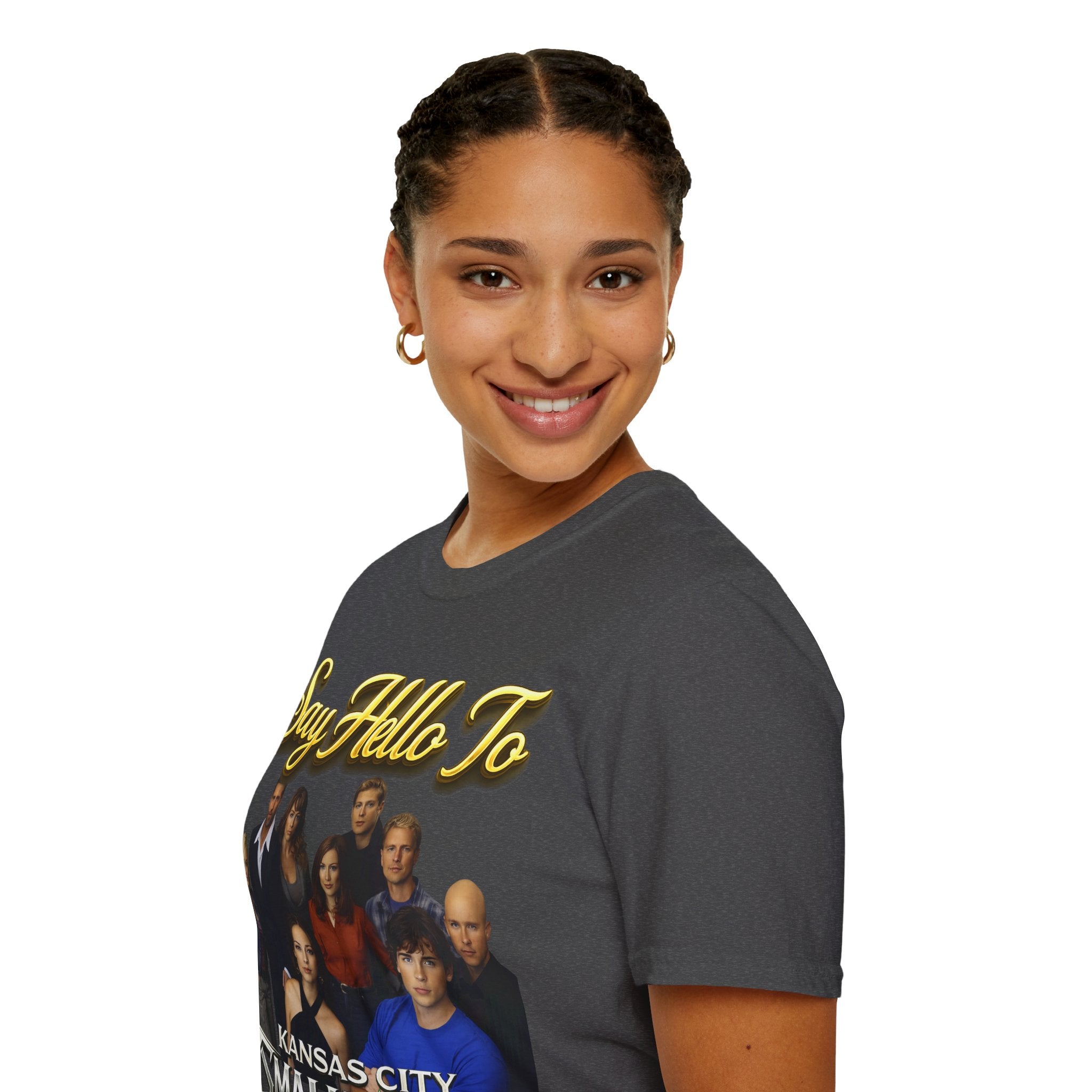 Smallville Cast T-Shirt – "Say Hello To" Kansas City Retro TV Logo Printify