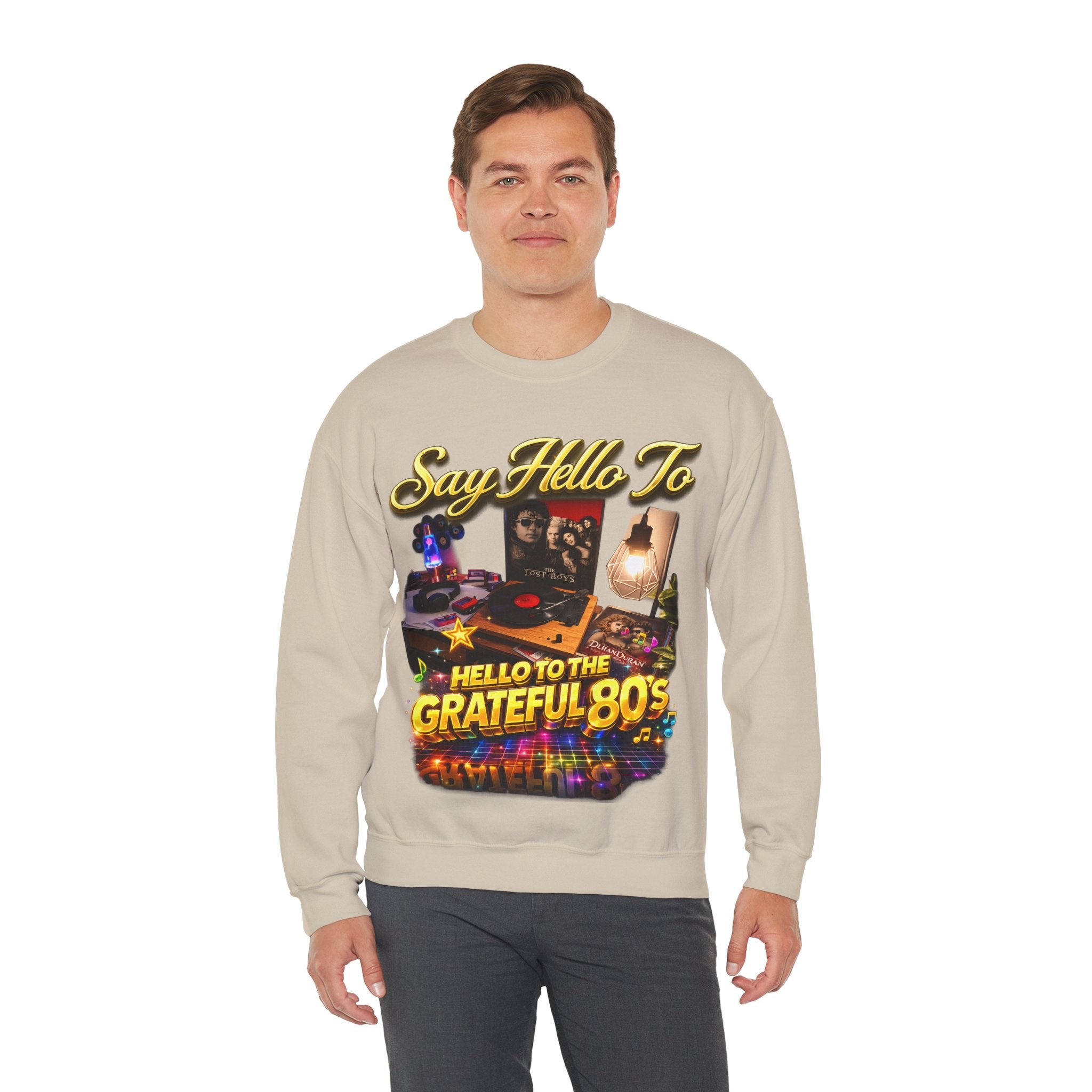 Grateful 80s Crewneck Sweatshirt — “say hello to the grateful 80's” Retro Vibe Printify