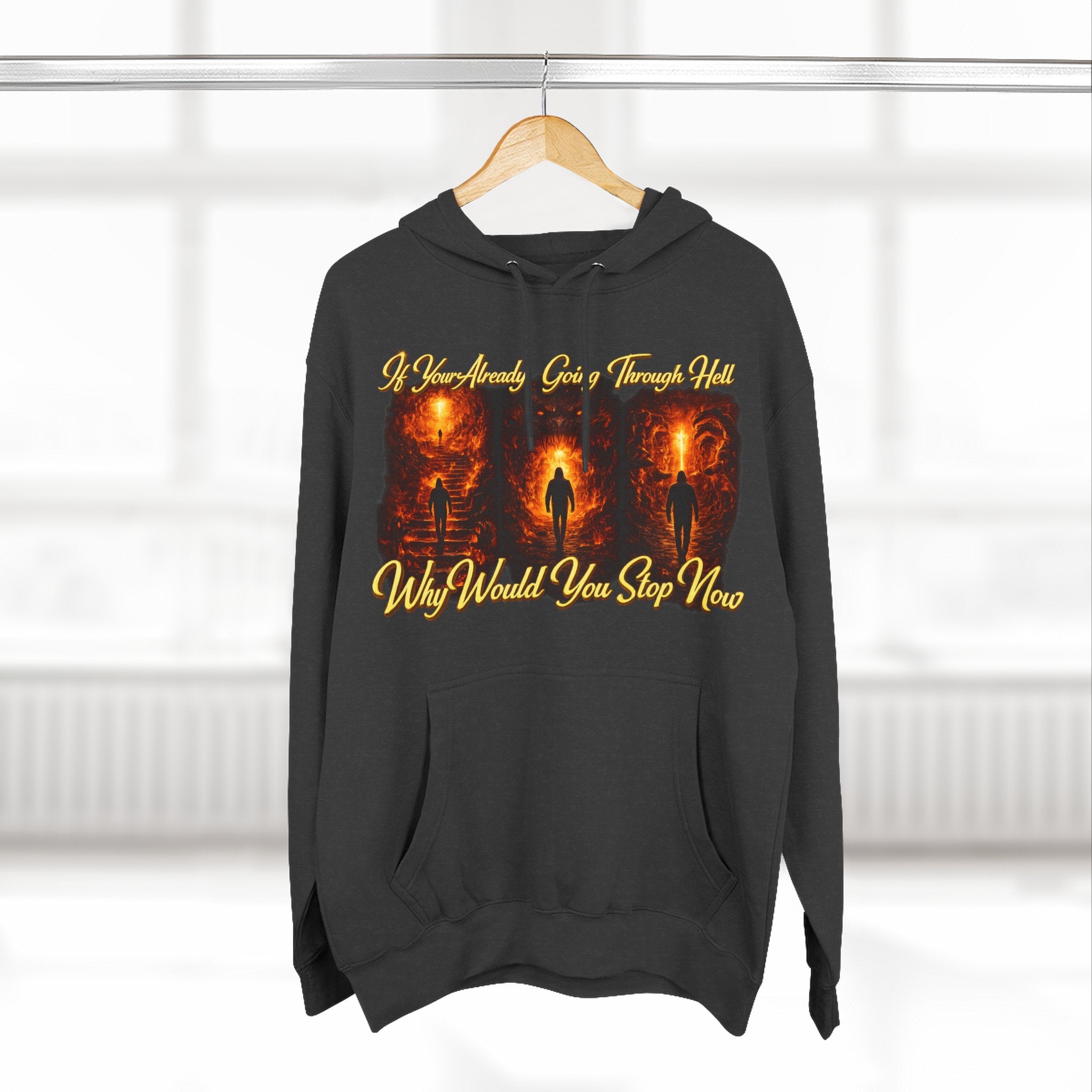 Three-Panel Inspirational Hoodie — "I Was Awakened..." Spiritual Graphic Pullover Printify