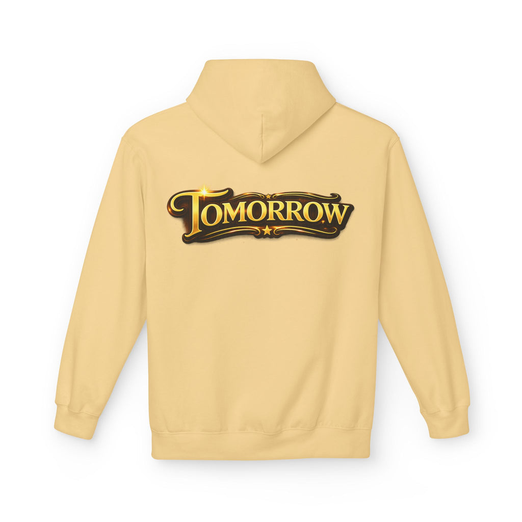 Tomorrow Hoodie — "What's Always Coming But Never Arrives?" Vintage Quote Hoodie Printify