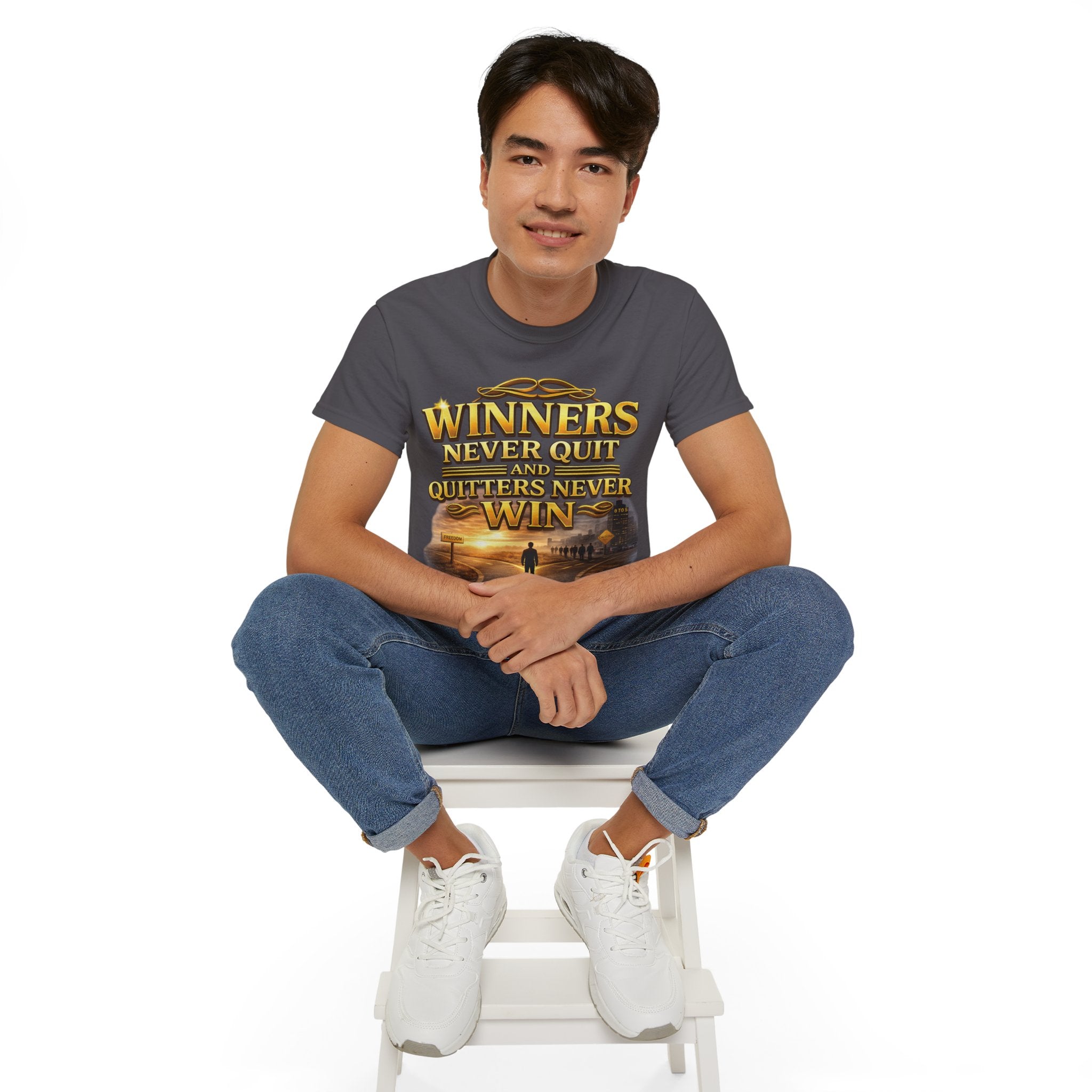 Winners Never Quit Inspirational Tee — Motivational Quote Shirt Printify