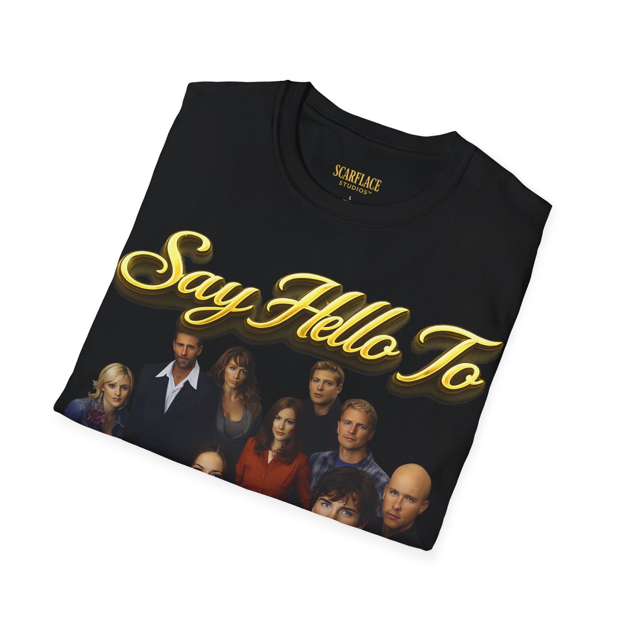 Smallville Cast T-Shirt – "Say Hello To" Kansas City Retro TV Logo Printify