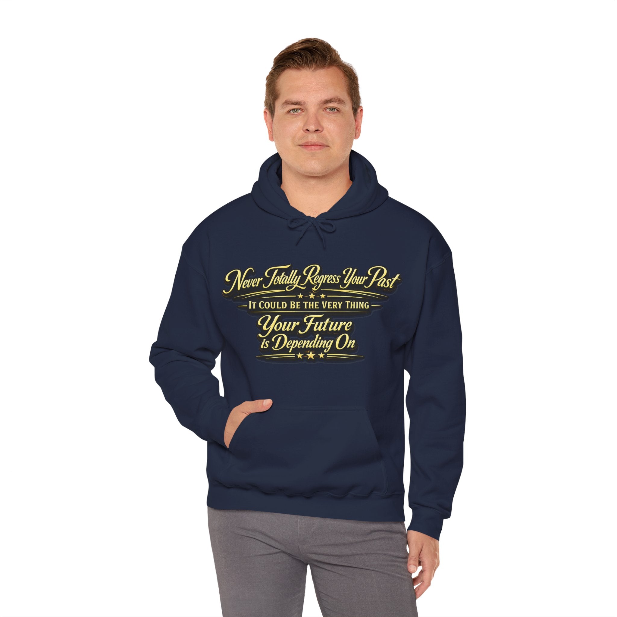 Inspirational Hoodie – “Never Letting Regret Your Past” Motivational City Night Sweatshirt Printify