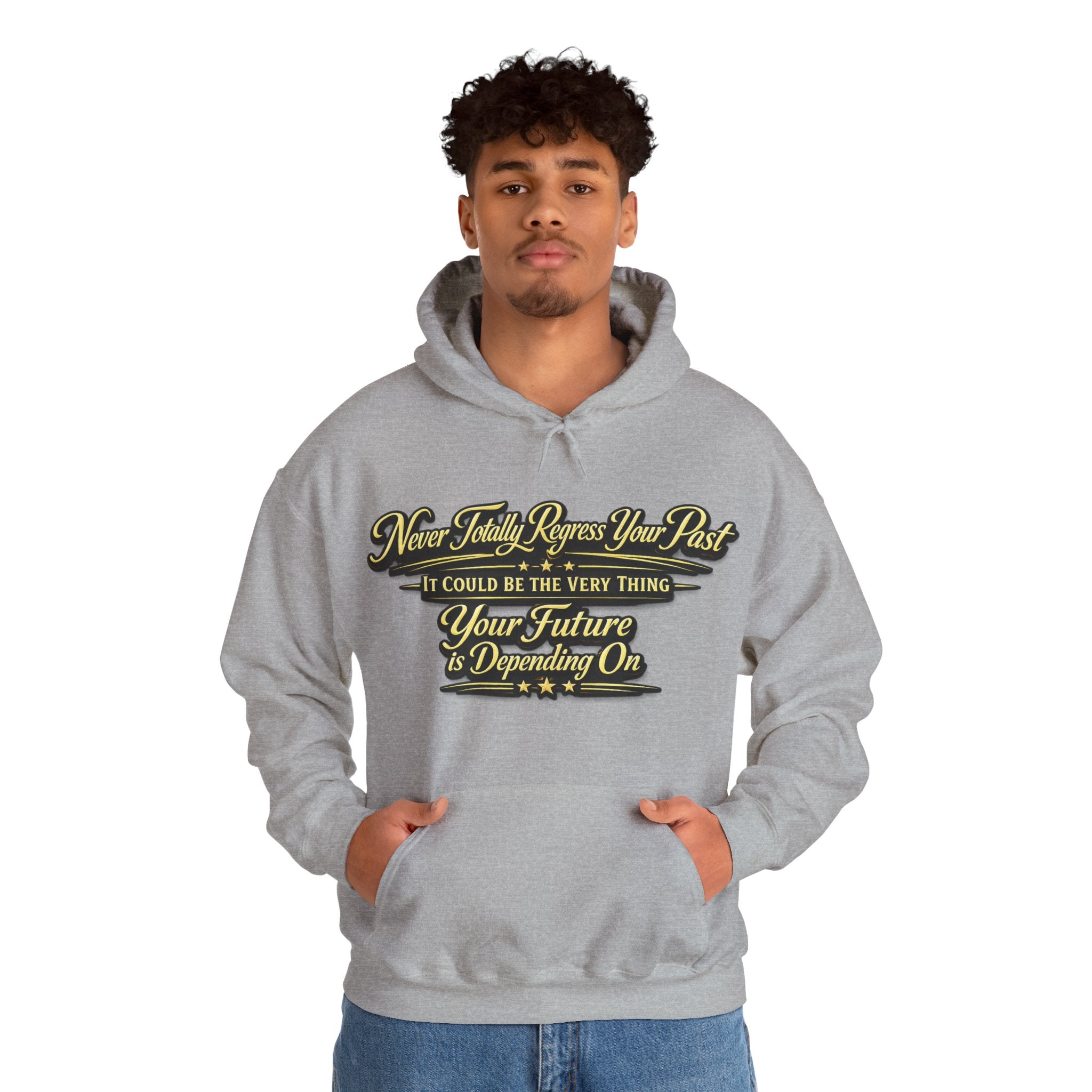 Inspirational Hoodie – “Never Letting Regret Your Past” Motivational City Night Sweatshirt Printify