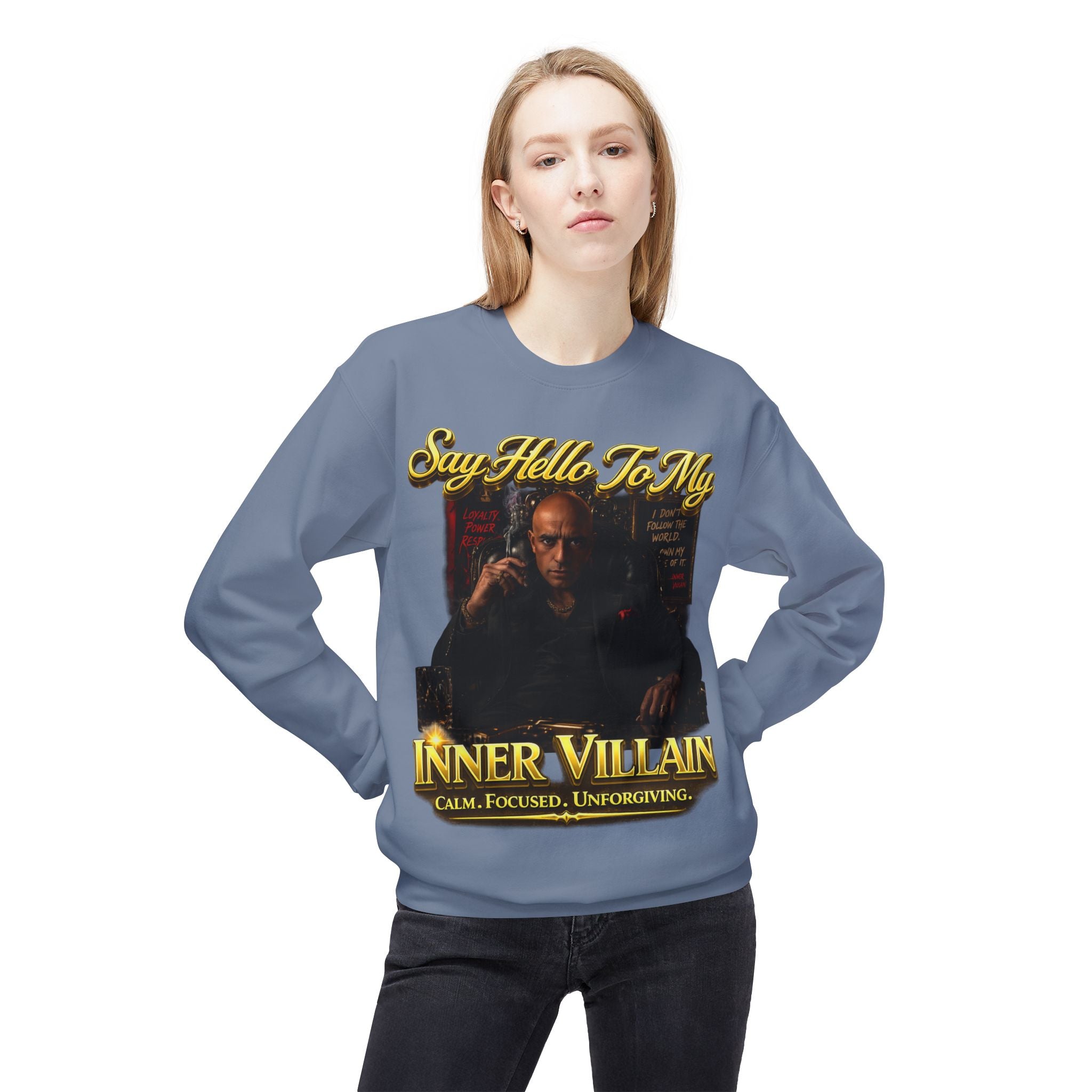 Inner Villain Crewneck Sweatshirt — "Say Hello To My Inner Villain" Graphic Printify