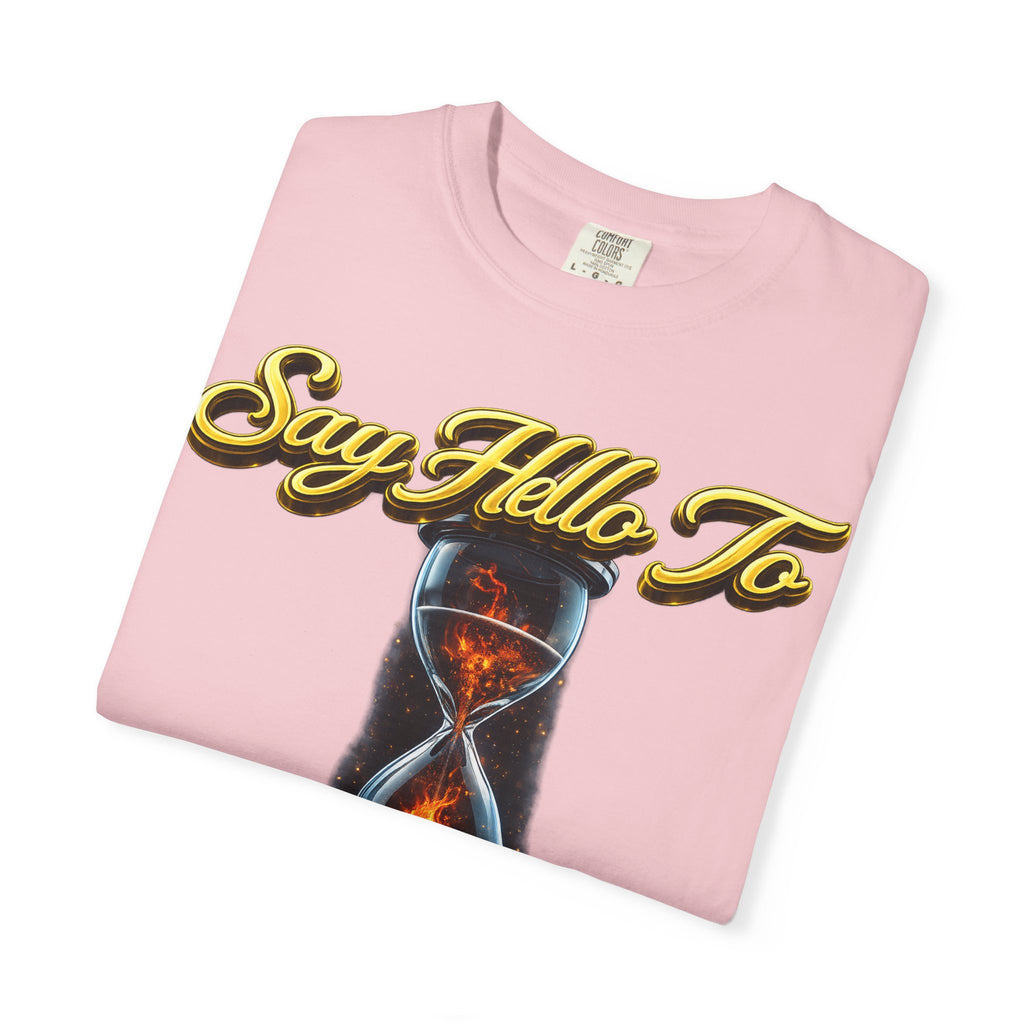 Say Hello To Time Hourglass Graphic T-Shirt — "The Only Conceivable Consistency Is Time" Printify