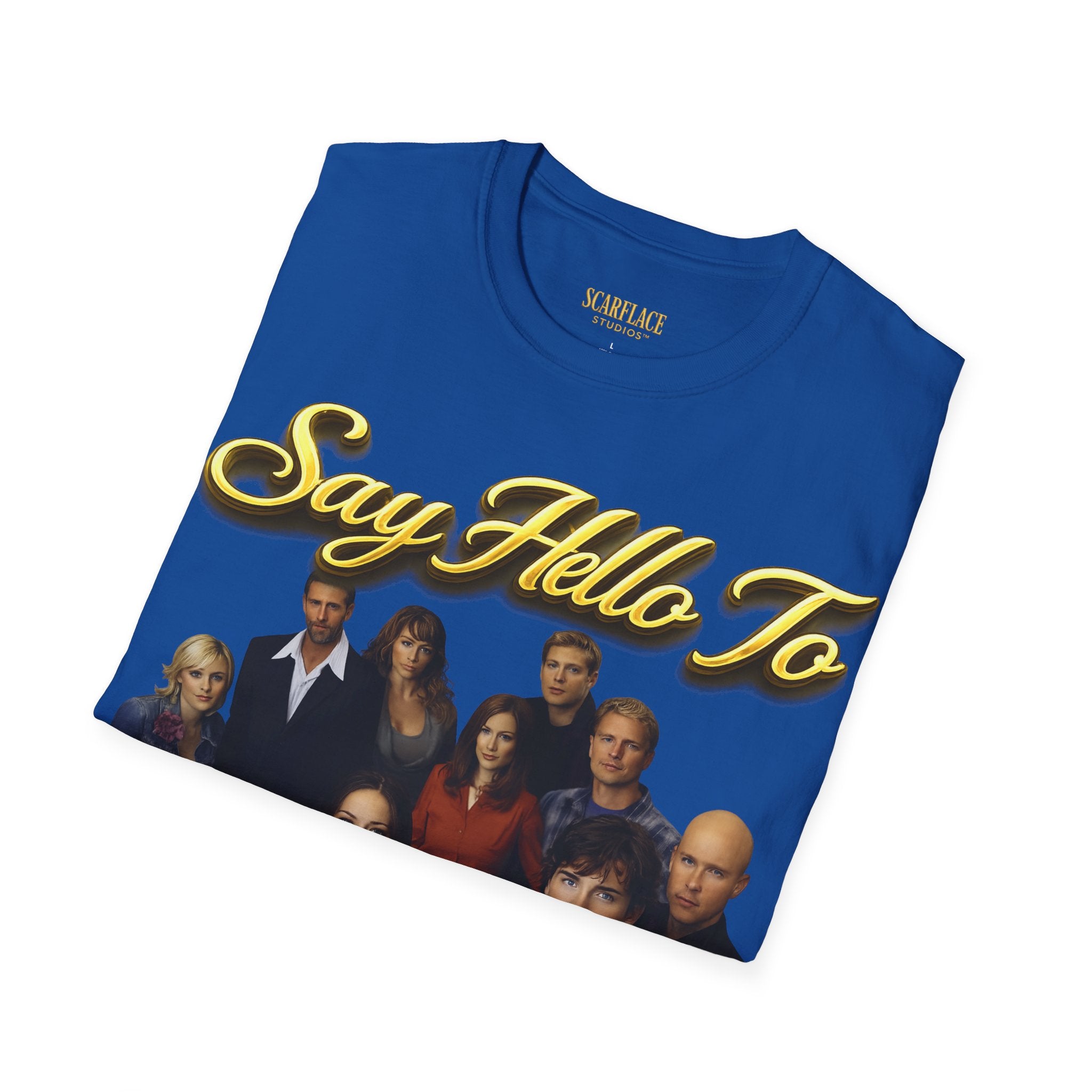 Smallville Cast T-Shirt – "Say Hello To" Kansas City Retro TV Logo Printify