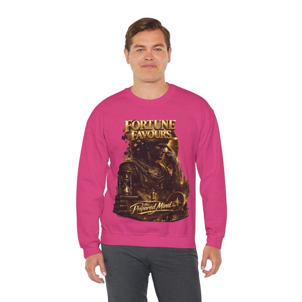 Crewneck Sweatshirt — "Fortune Favors the Prepared Mind" Motivational Design Printify