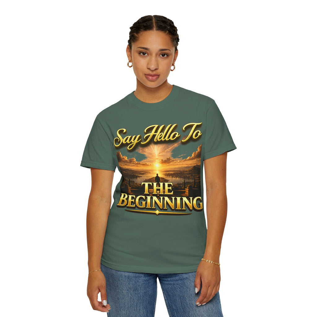 Inspirational 'Say Hello to The Beginning' Sunrise T-Shirt Printify