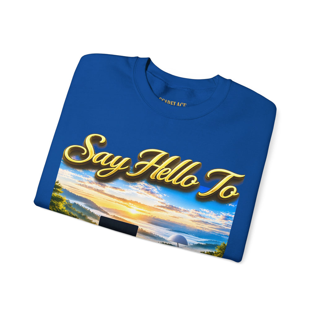 Working From Home Sweatshirt – "Say Hello To" Scenic Home Office Crewneck Printify