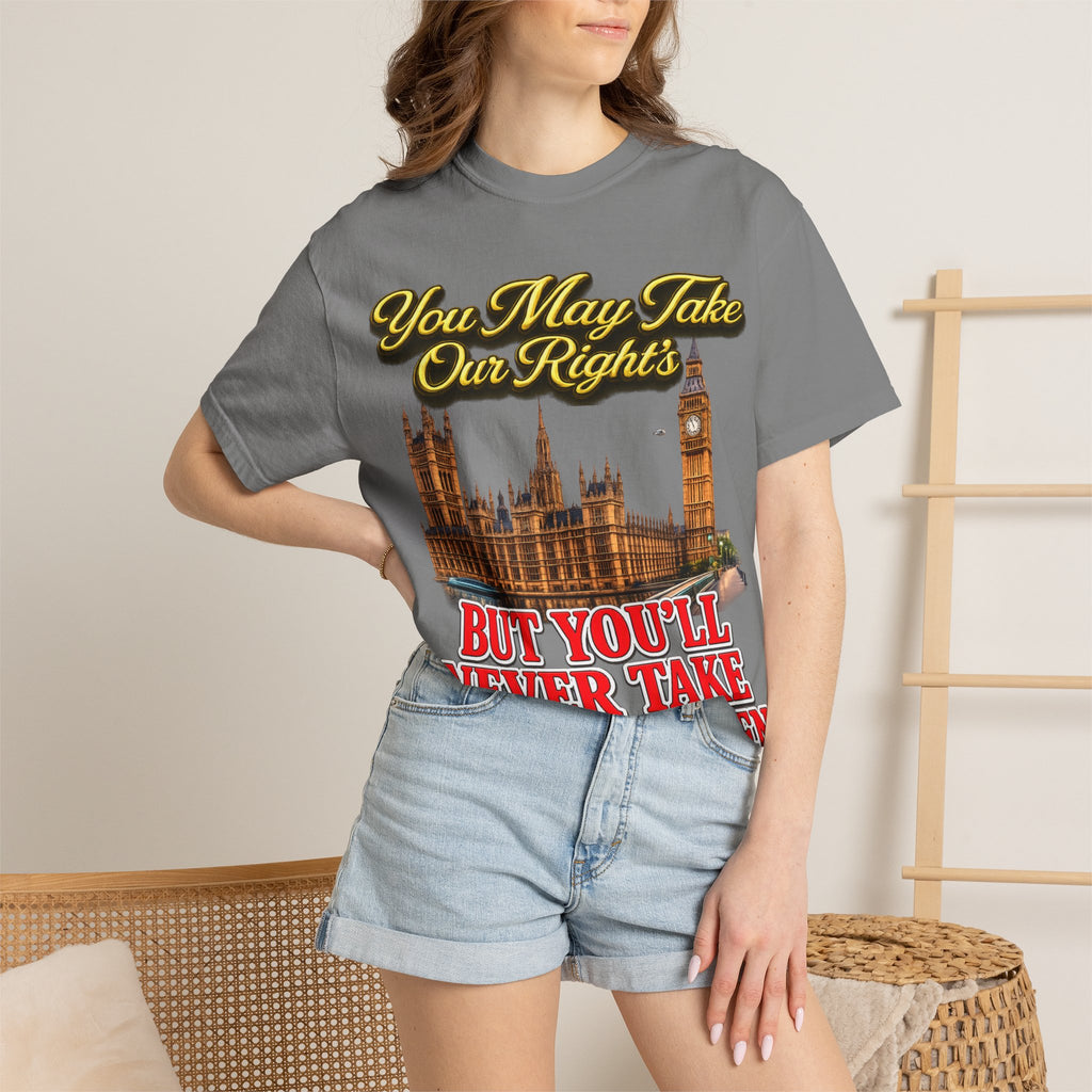 T-Shirt — "You May Take Our Rights But You'll Never Take Our Children" London Parliament Graphic Printify