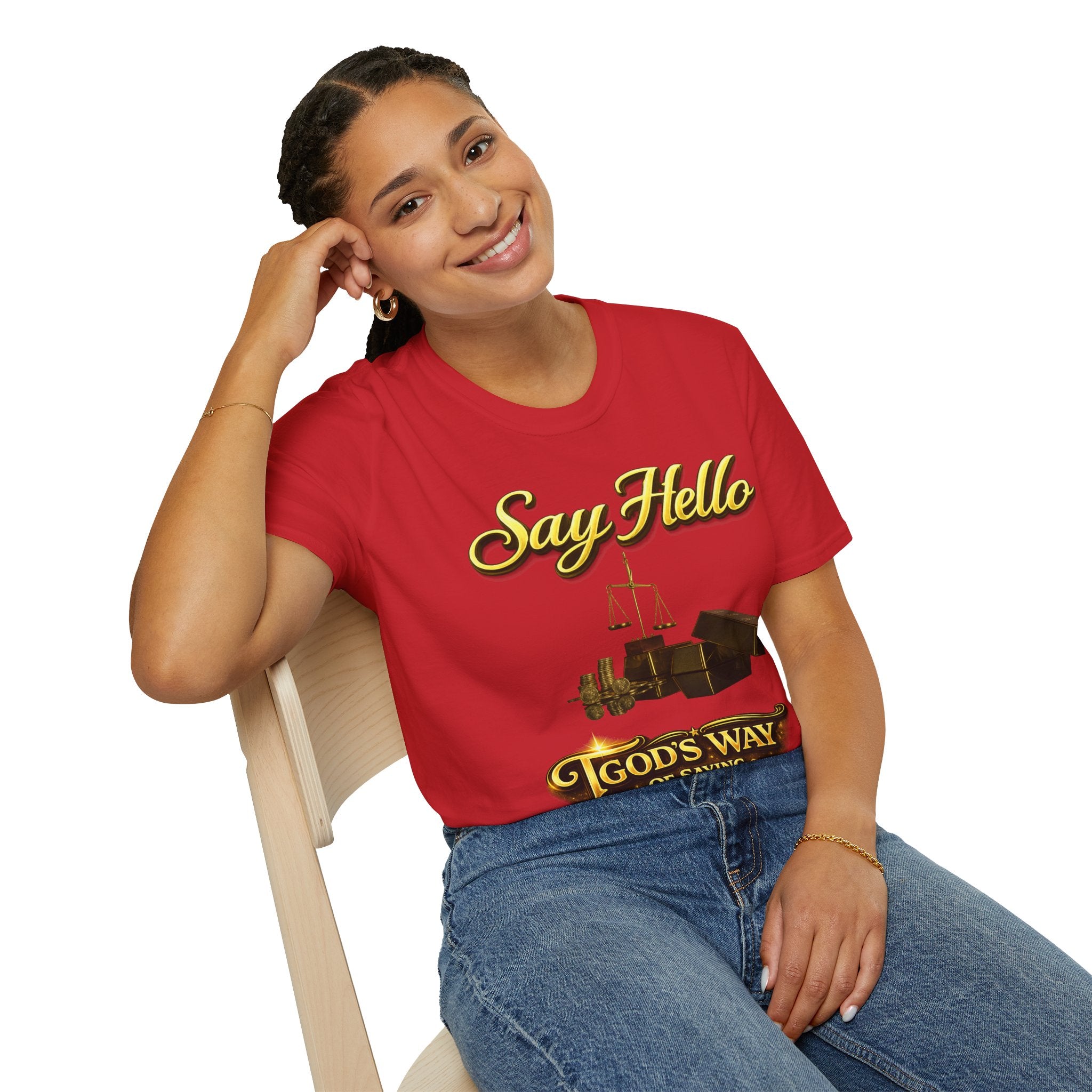 T-Shirt — "Say Hello" Money & Faith Graphic Tee (God's Way You Make Too Much Money) Printify