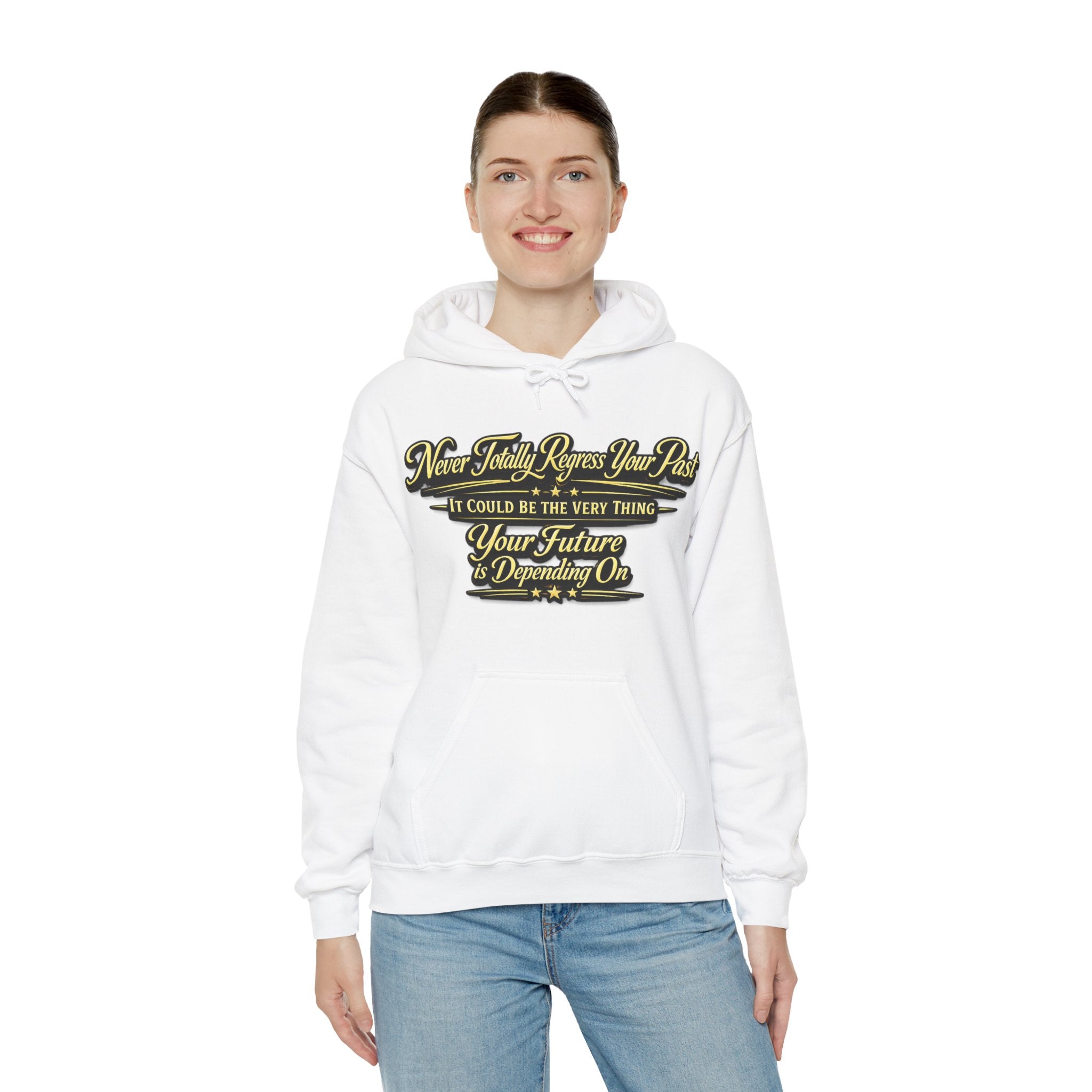 Inspirational Hoodie – “Never Letting Regret Your Past” Motivational City Night Sweatshirt Printify