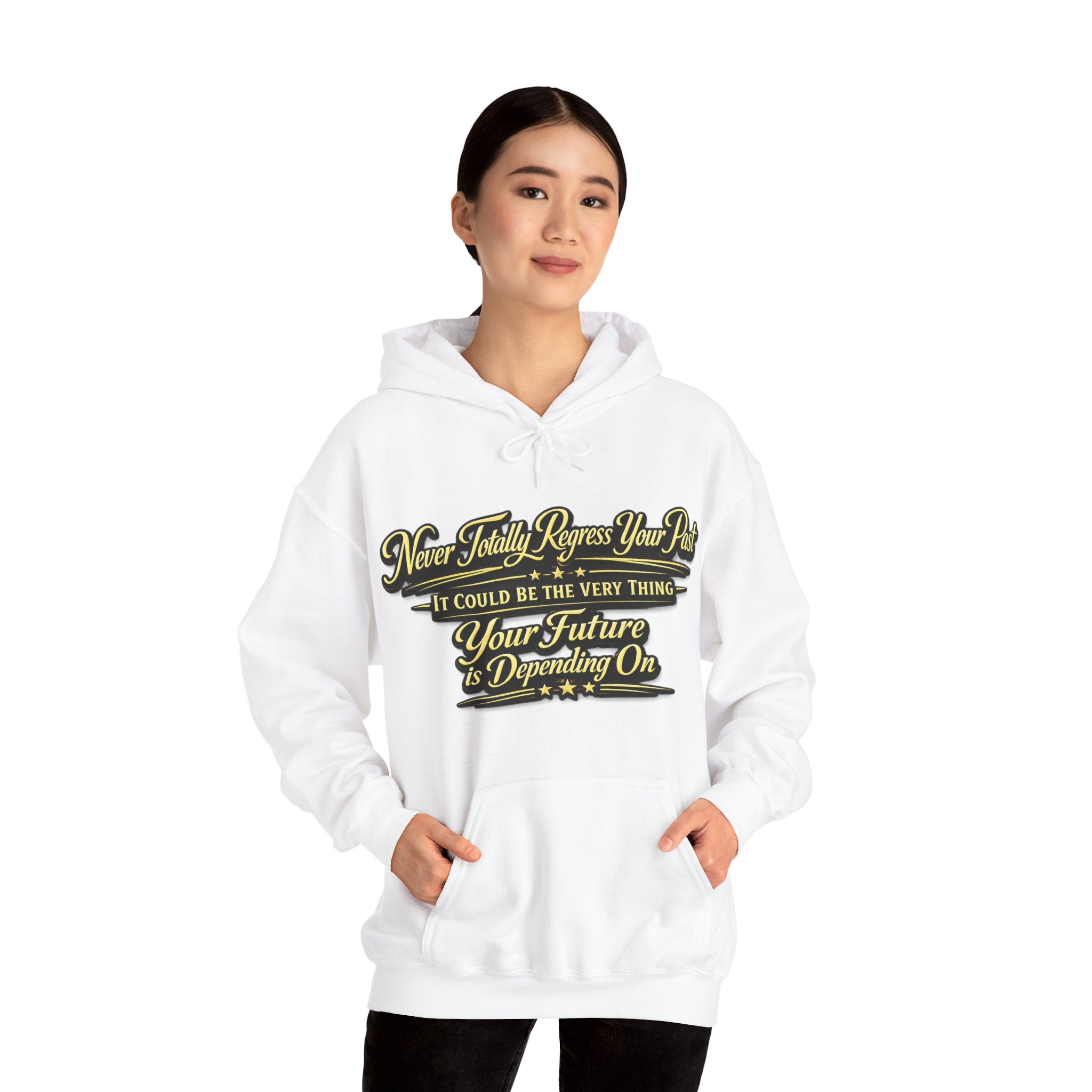 Inspirational Hoodie – “Never Letting Regret Your Past” Motivational City Night Sweatshirt Printify