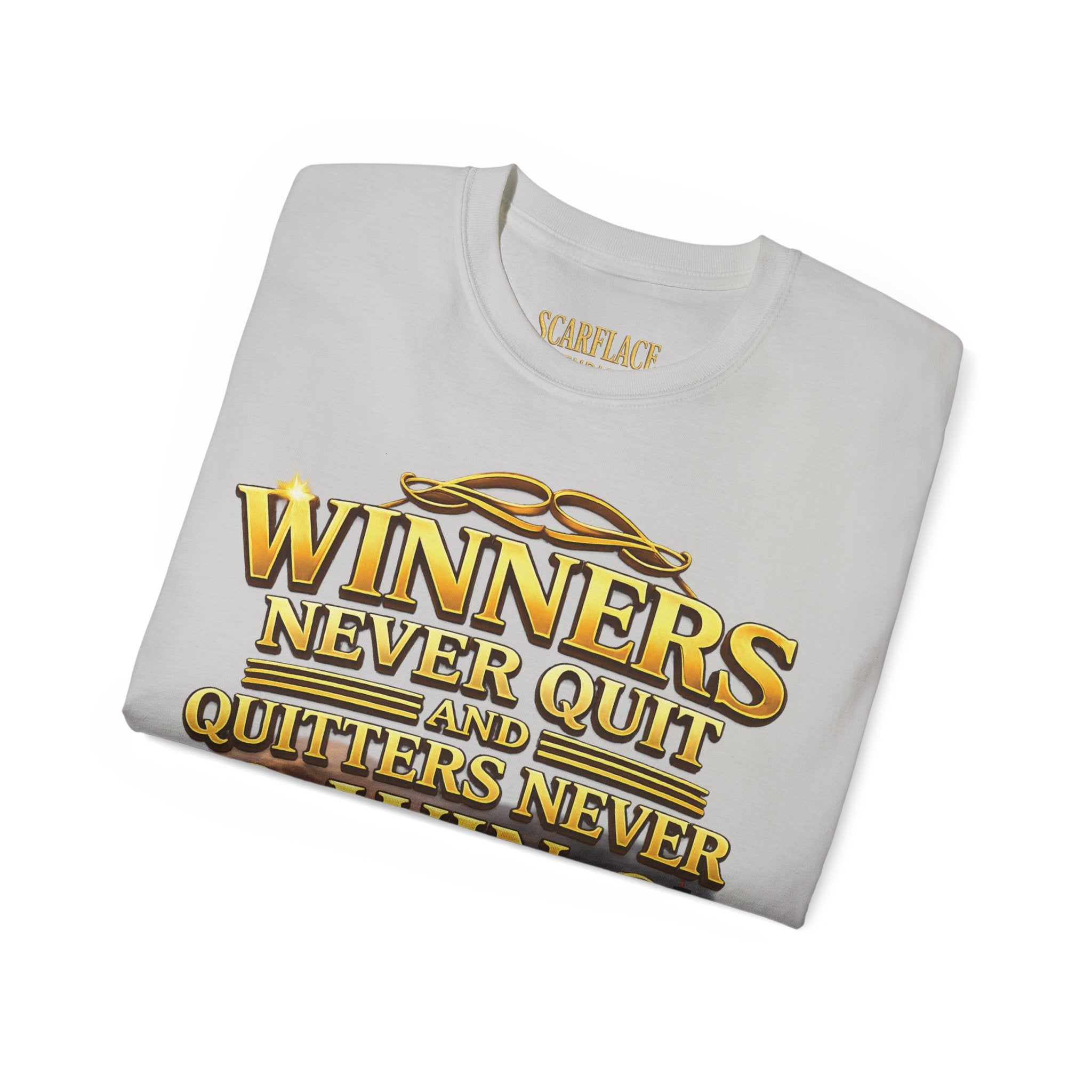 Winners Never Quit Inspirational Tee — Motivational Quote Shirt Printify
