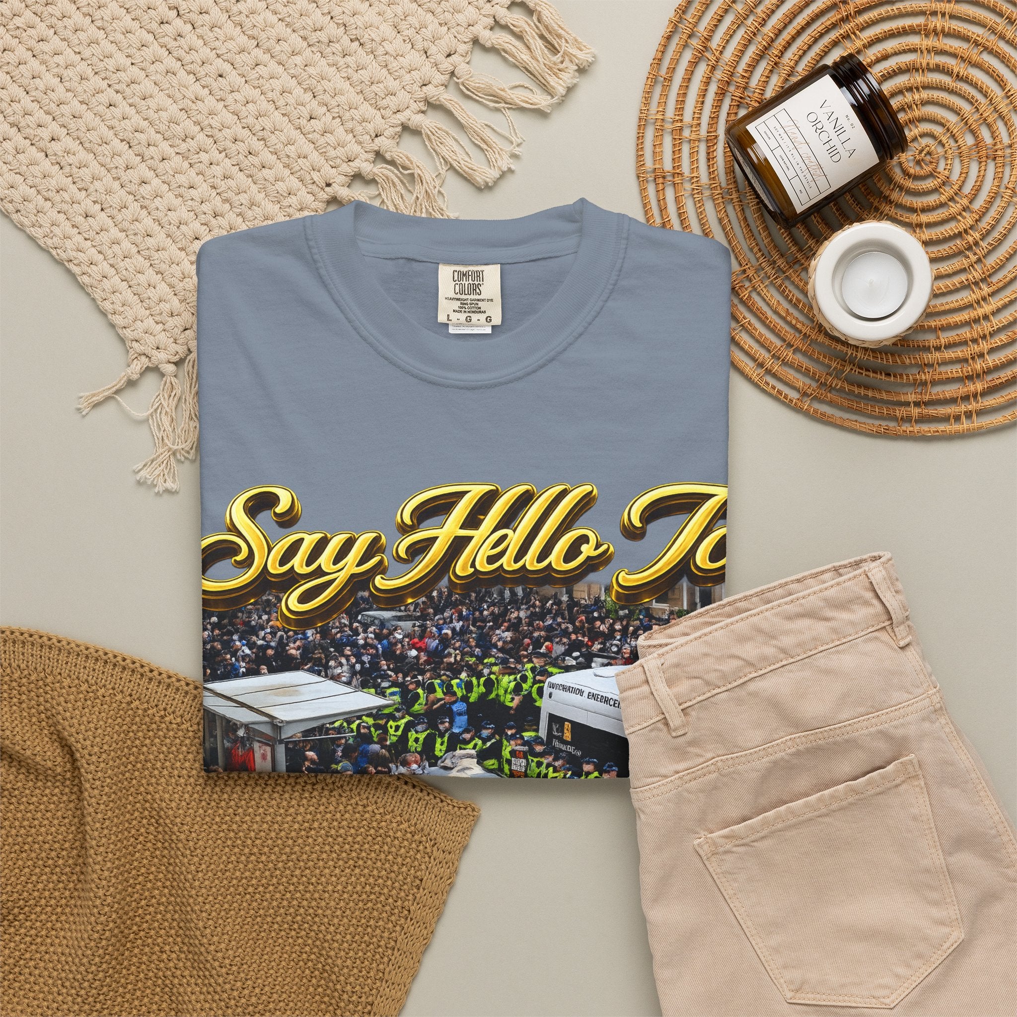 Graphic T-Shirt — "Say Hello to Scotland: Send Them Home" Protest Design Printify
