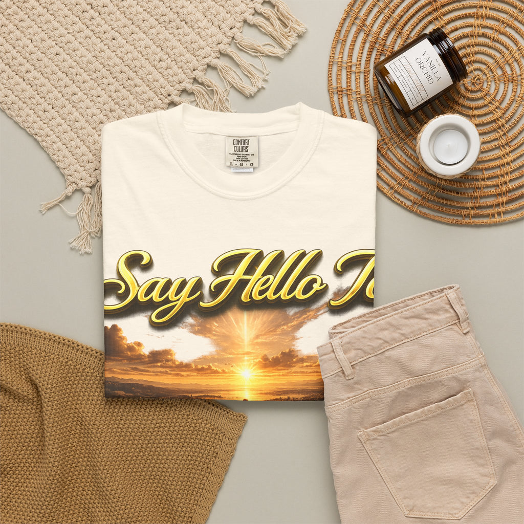 Inspirational 'Say Hello to The Beginning' Sunrise T-Shirt Printify