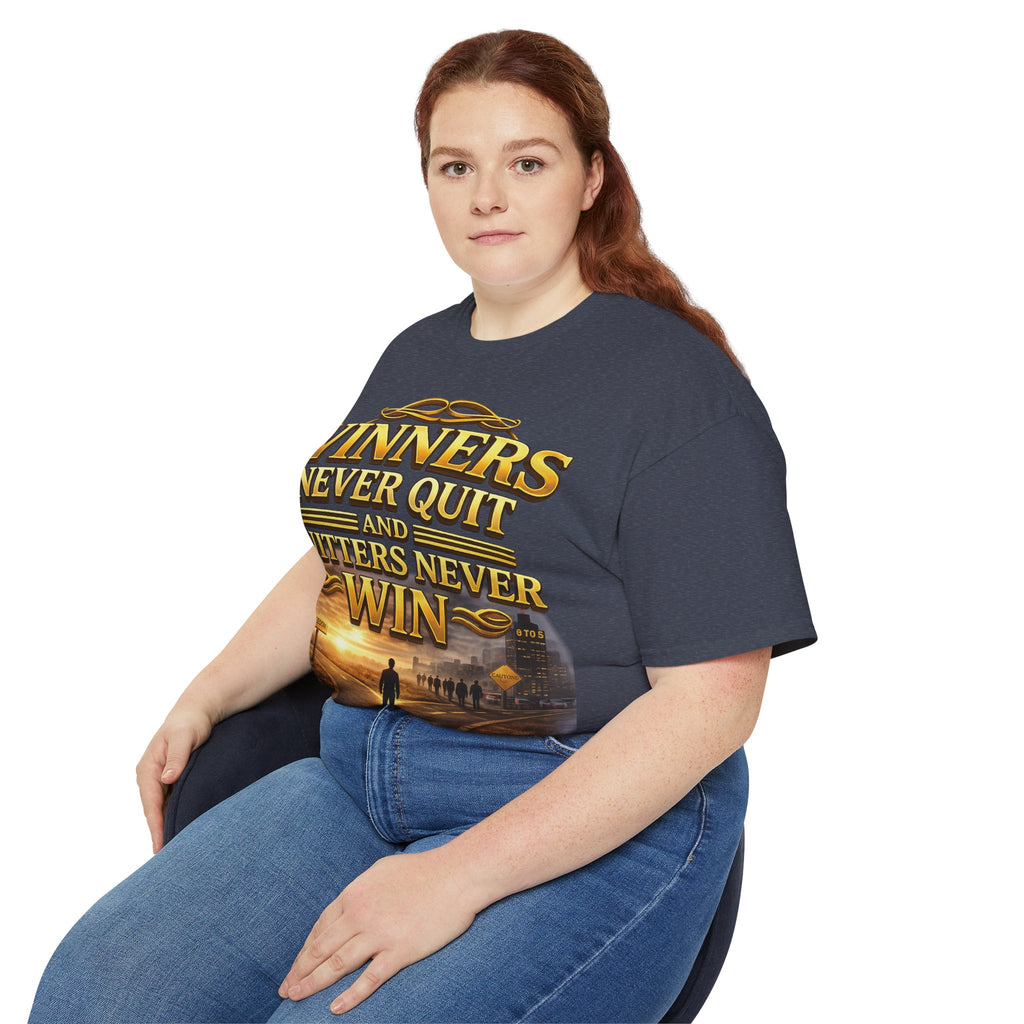 Winners Never Quit Inspirational Tee — Motivational Quote Shirt Printify