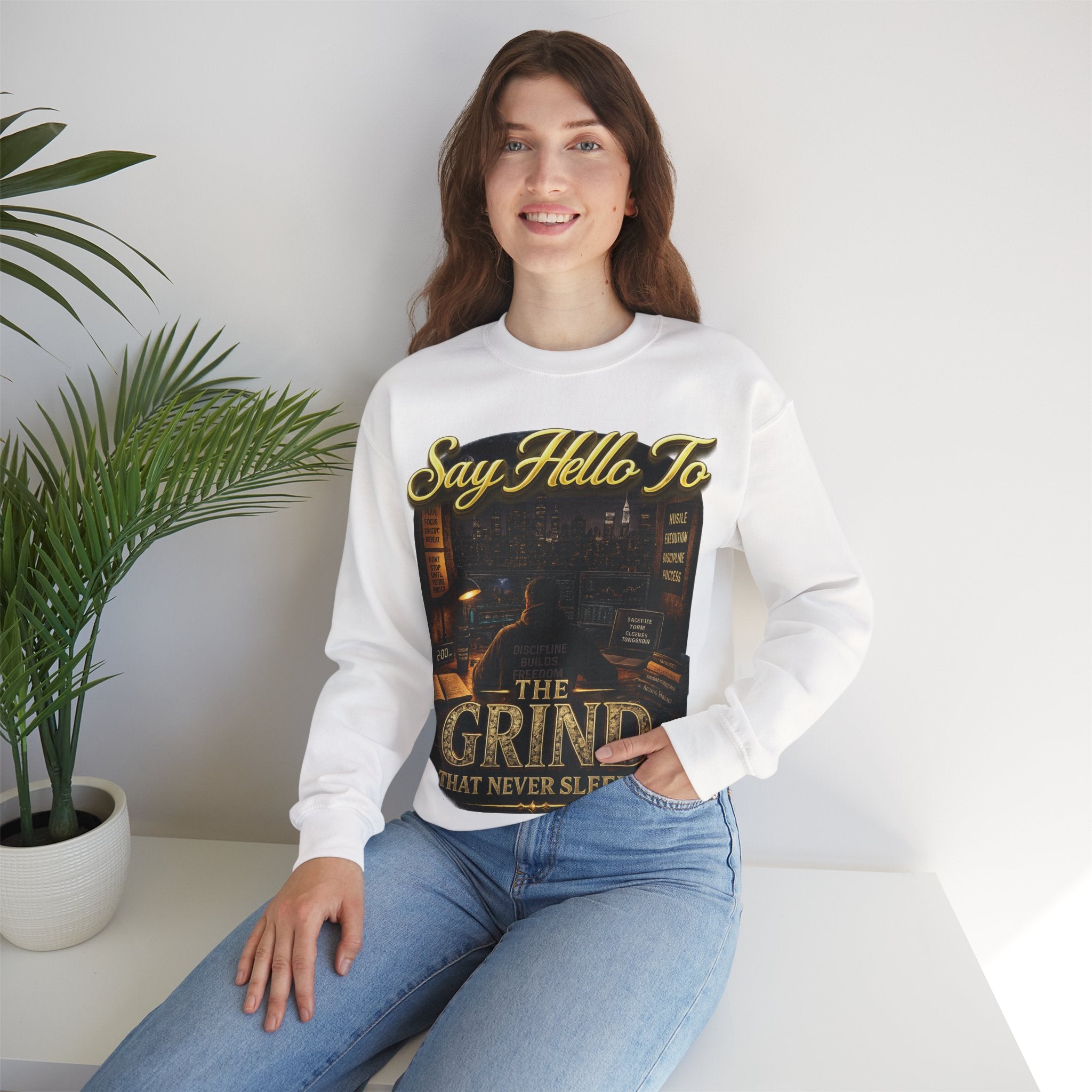 The Grind That Never Sleeps Crewneck Sweatshirt — Motivational Hustle Sweatshirt Printify
