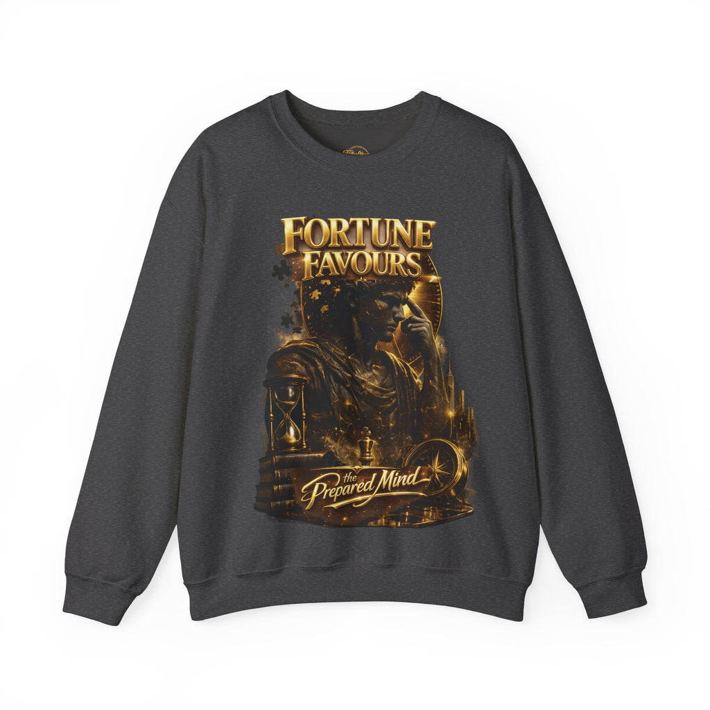 Crewneck Sweatshirt — "Fortune Favors the Prepared Mind" Motivational Design Printify