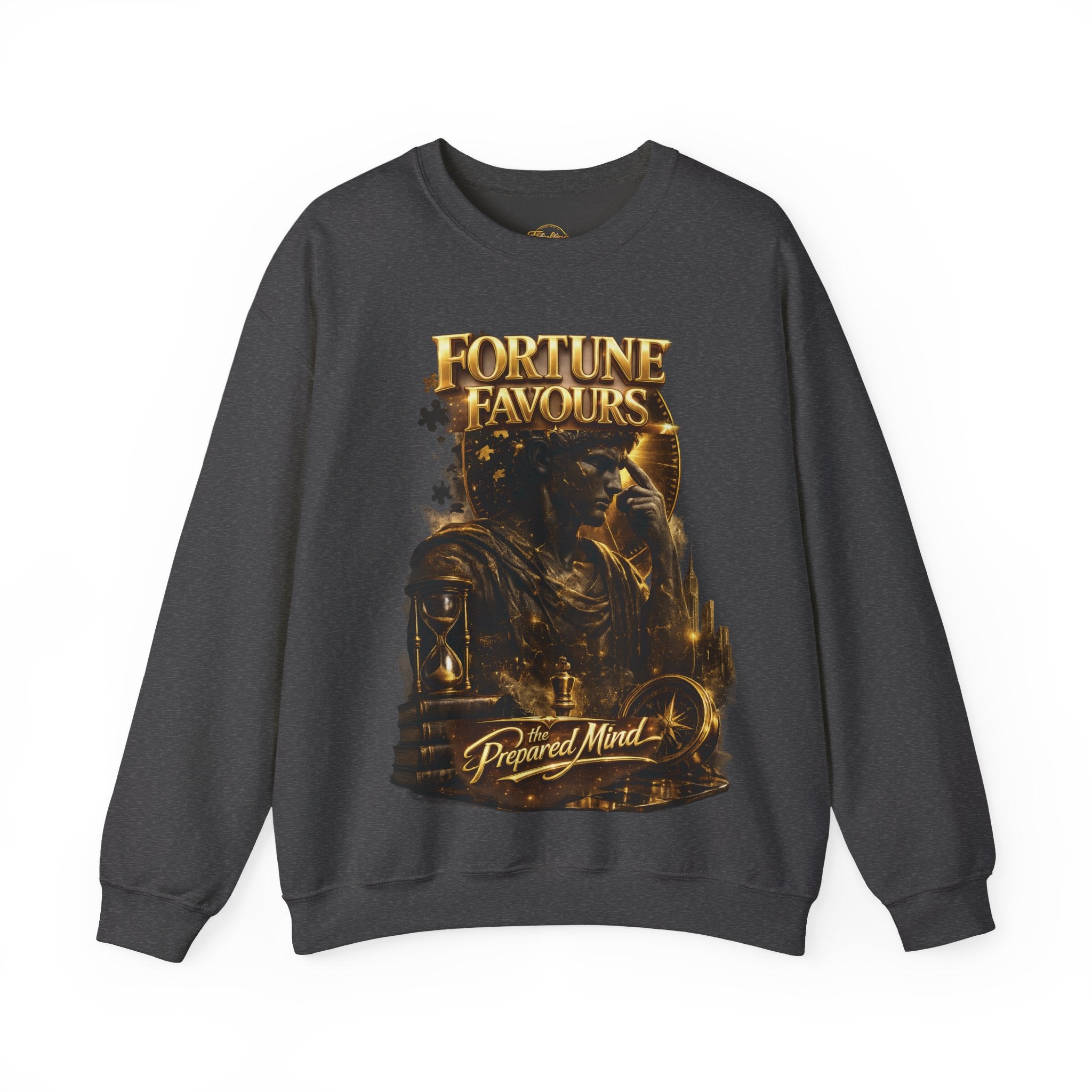 Crewneck Sweatshirt — "Fortune Favors the Prepared Mind" Motivational Design Printify