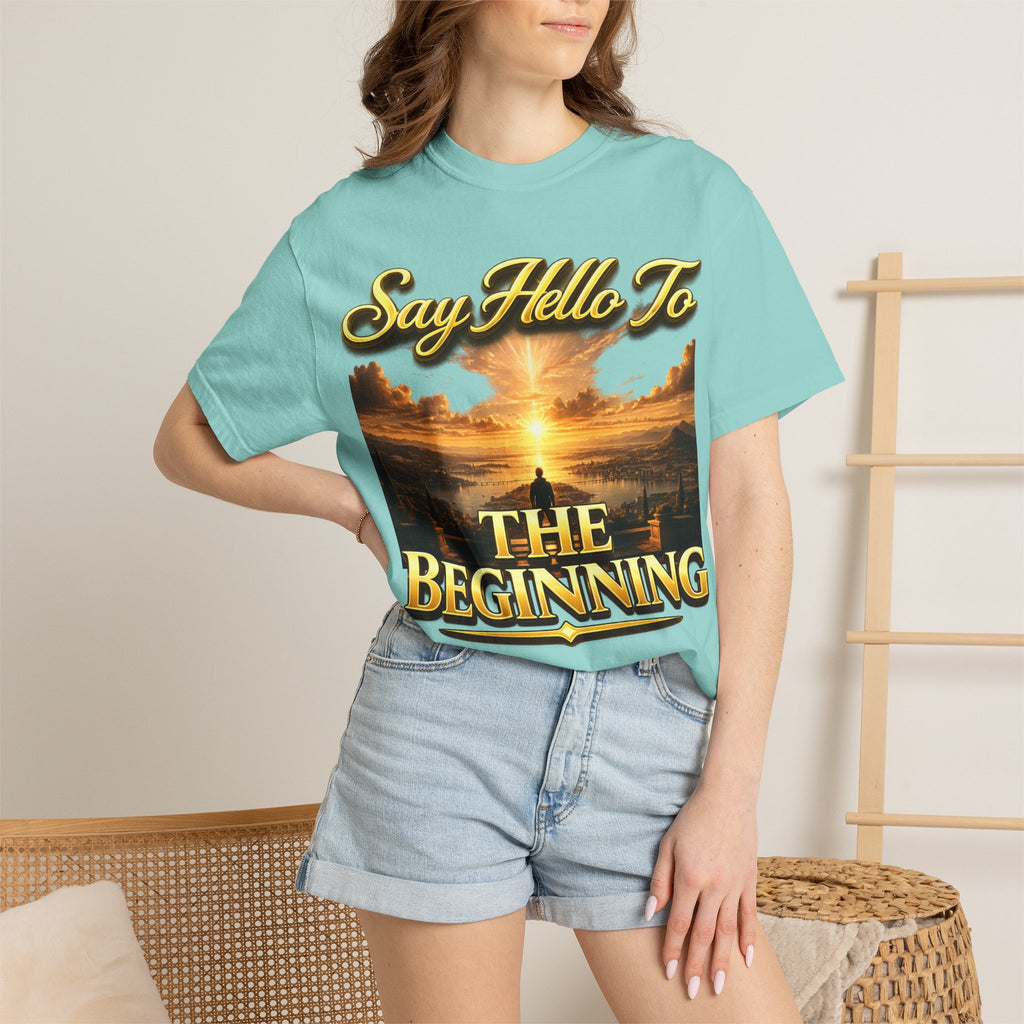Inspirational 'Say Hello to The Beginning' Sunrise T-Shirt Printify