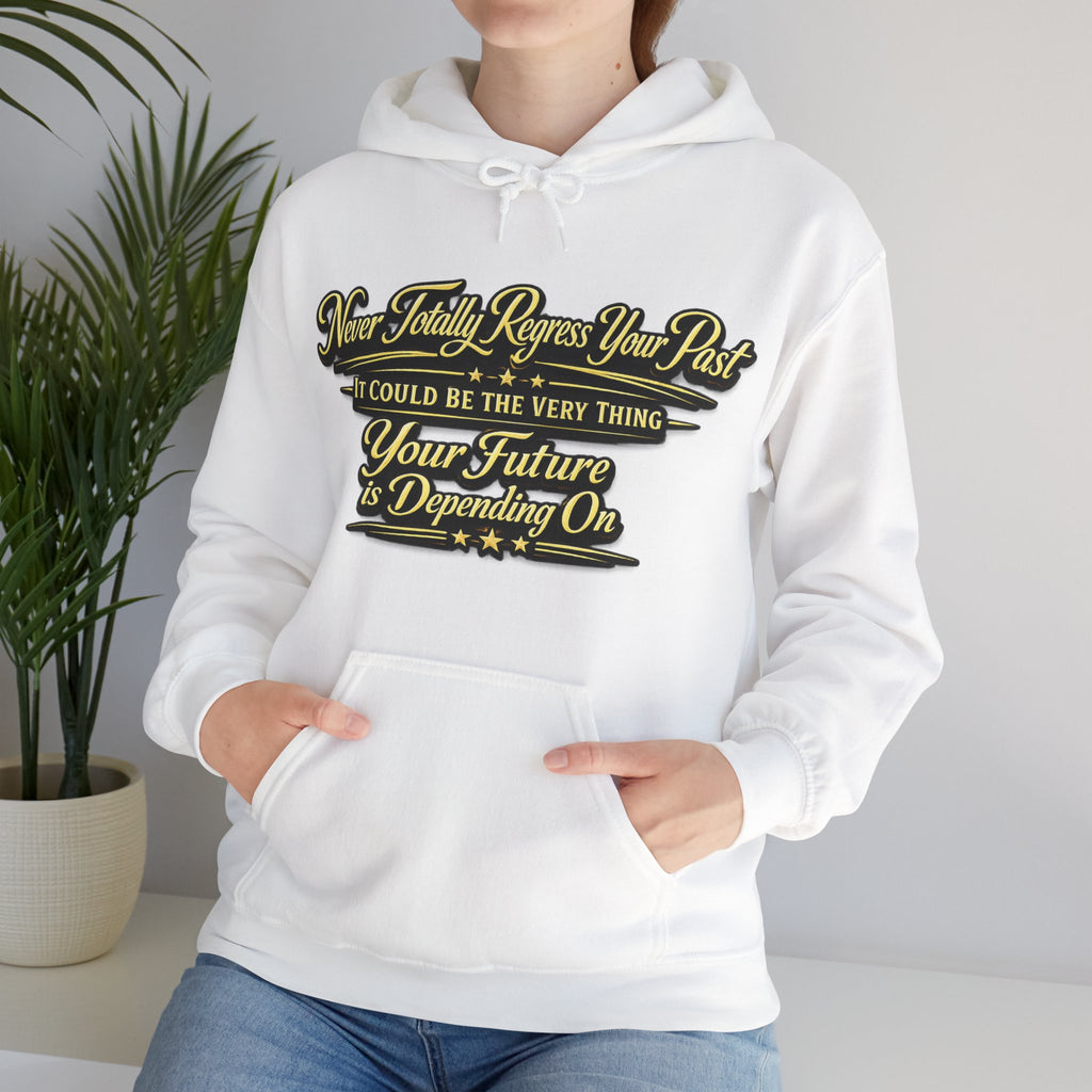 Inspirational Hoodie – “Never Letting Regret Your Past” Motivational City Night Sweatshirt Printify