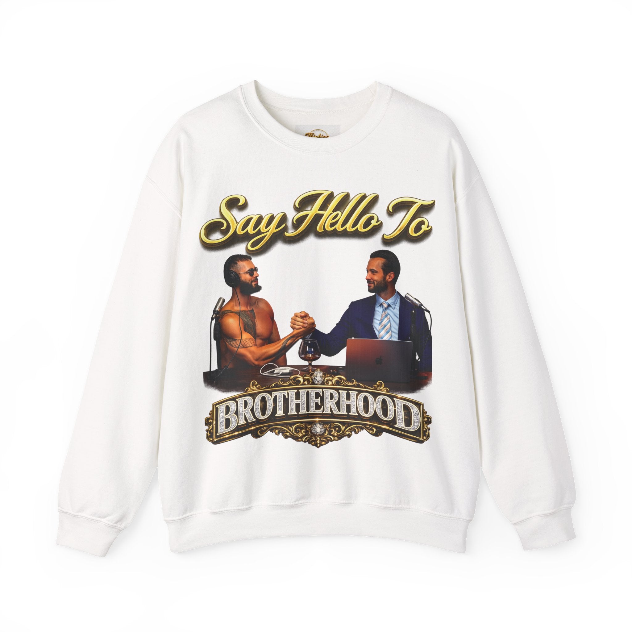 Crewneck Sweatshirt — 'Say Hello To Brotherhood' Graphic Pullover Printify