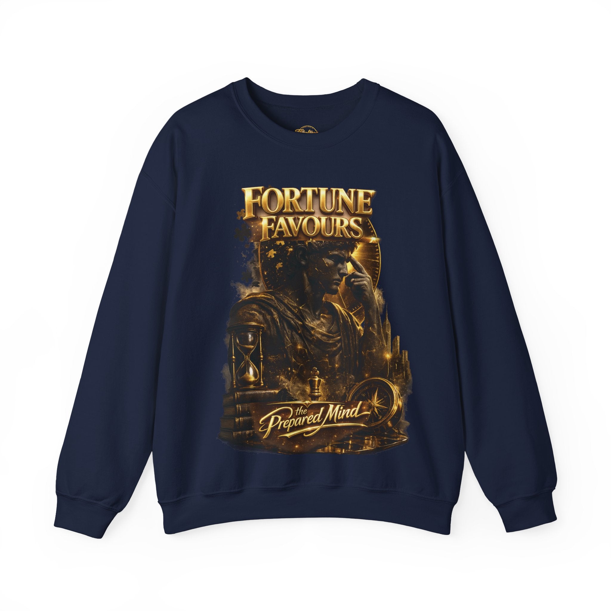 Crewneck Sweatshirt — "Fortune Favors the Prepared Mind" Motivational Design Printify